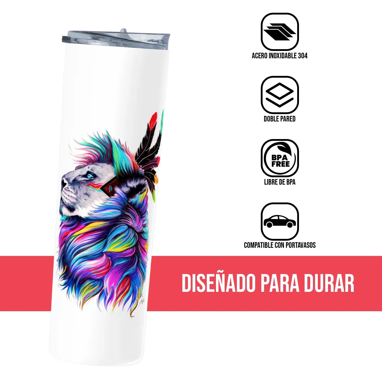Termo Skinny Tumbler 20 oz de acero inoxidable - Leon de colores