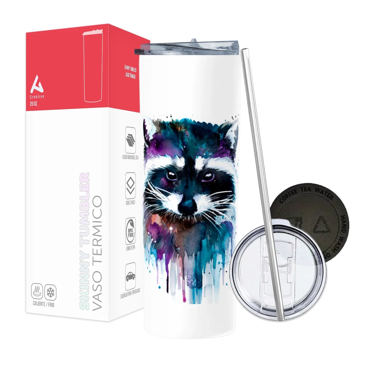 Termo Skinny Tumbler 20 oz de acero inoxidable - Mapache De Colores