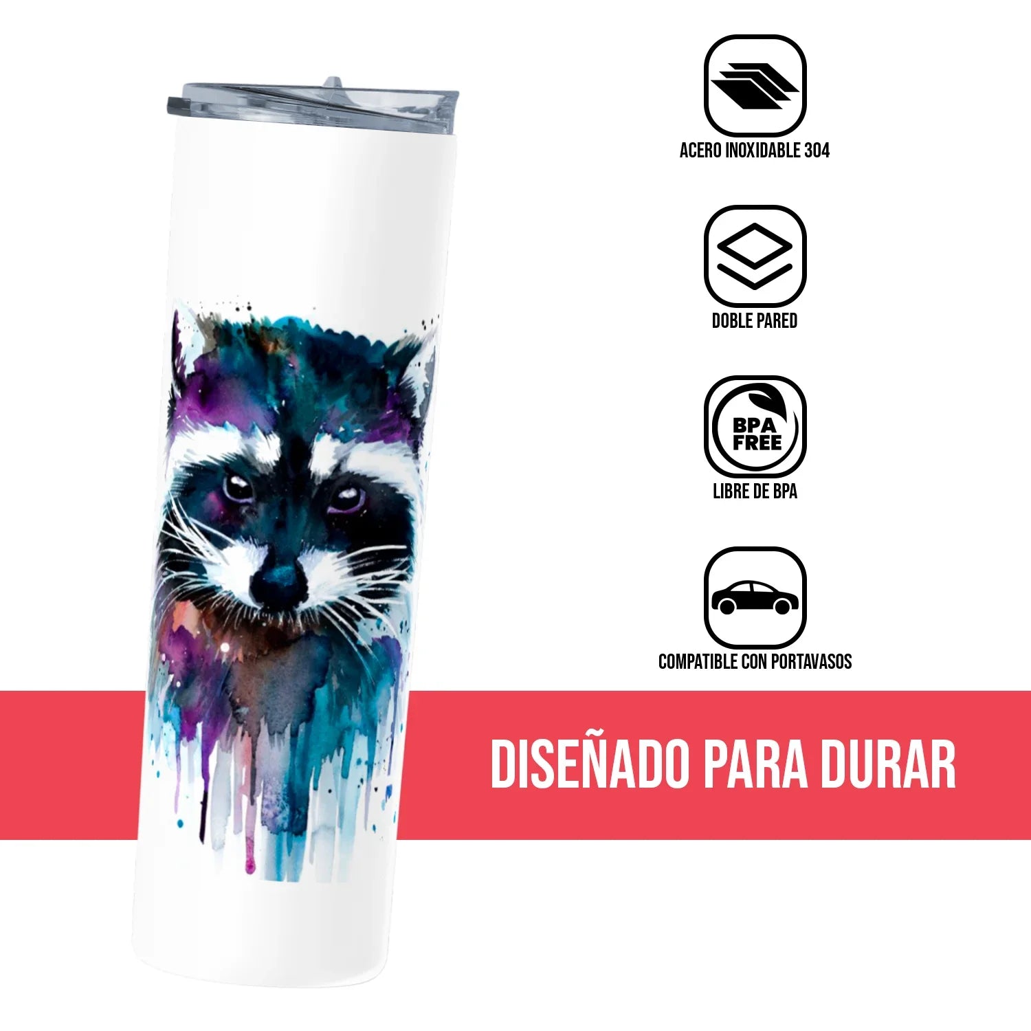 Termo Skinny Tumbler 20 oz de acero inoxidable - Mapache De Colores