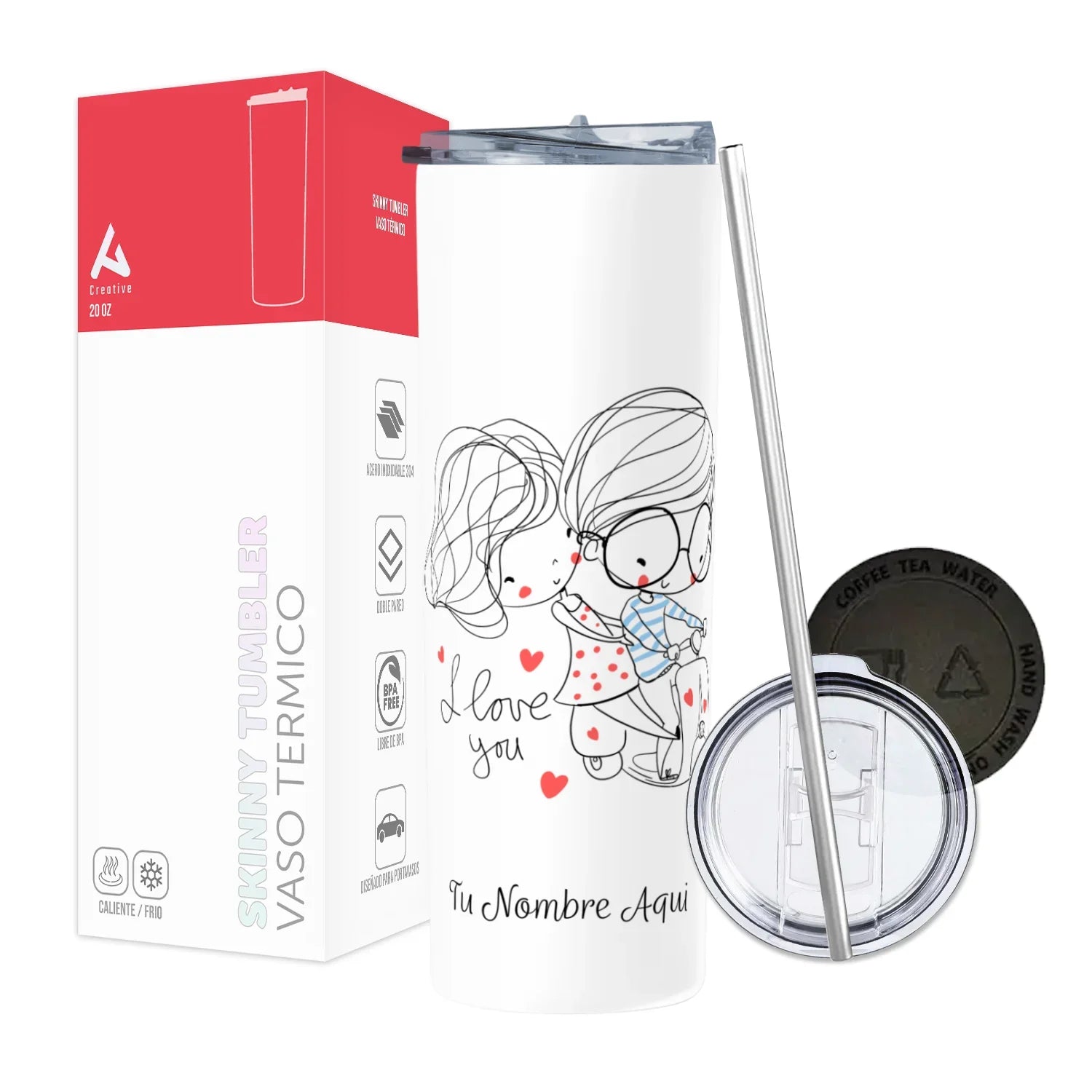 Termo Skinny Tumbler 20 oz de acero inoxidable - I Love You