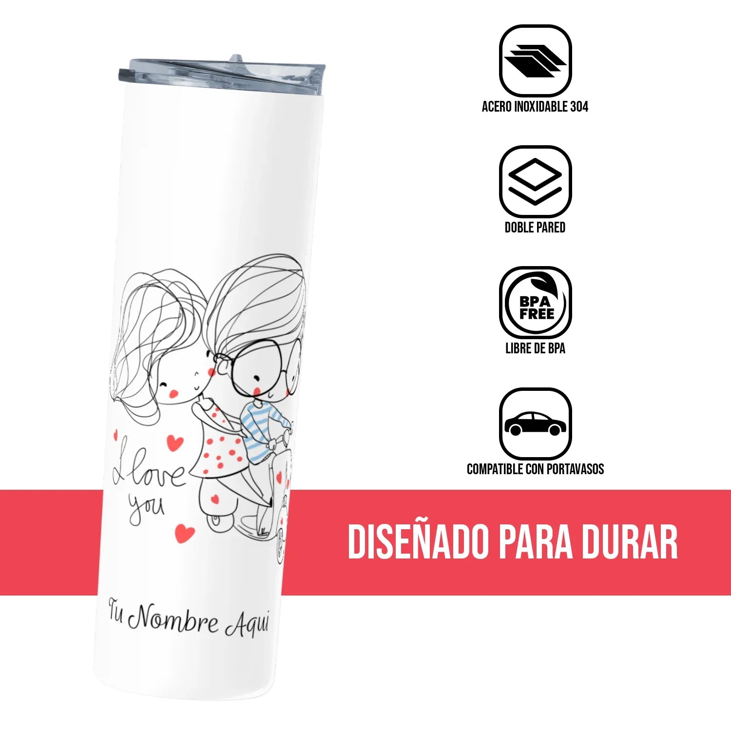 Termo Skinny Tumbler 20 oz de acero inoxidable - I Love You