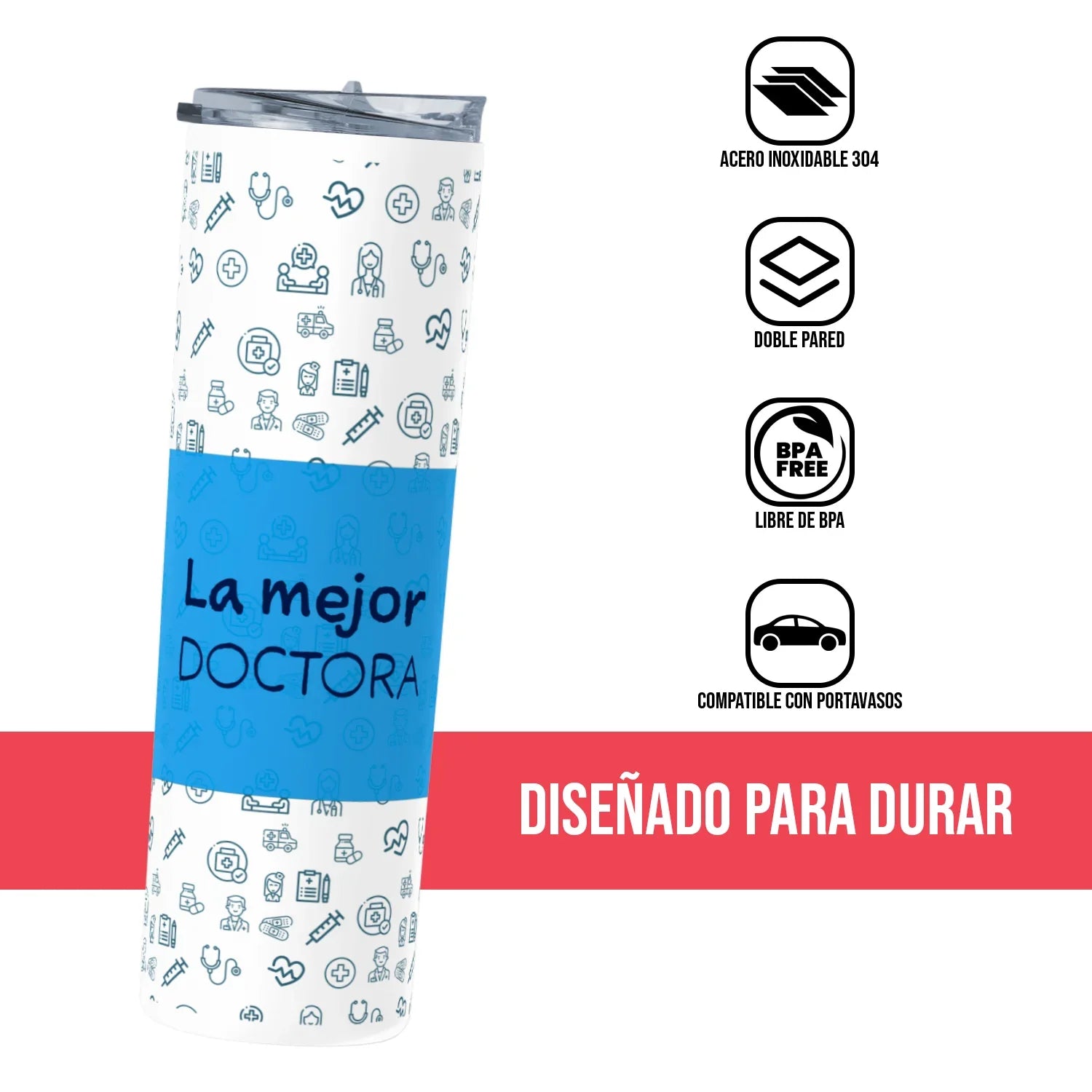 Termo Skinny Tumbler 20 oz de acero inoxidable - La Mejor Doctora