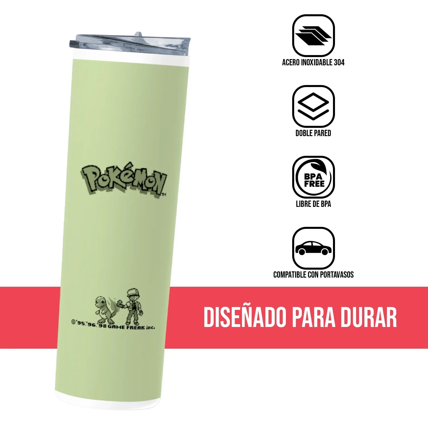 Termo Skinny Tumbler 20 oz de acero inoxidable - Pokemon Retro