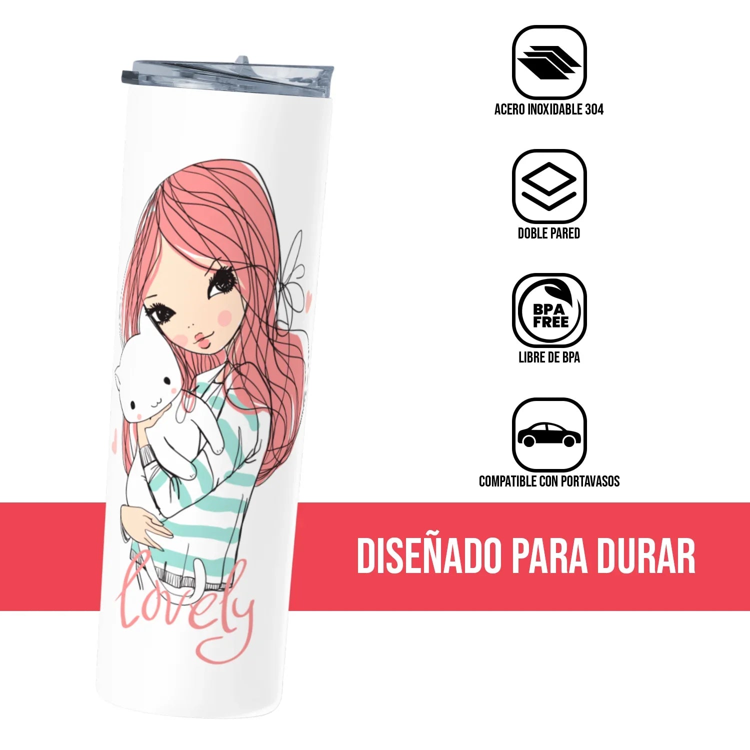 Termo Skinny Tumbler 20 oz de acero inoxidable - Lovely