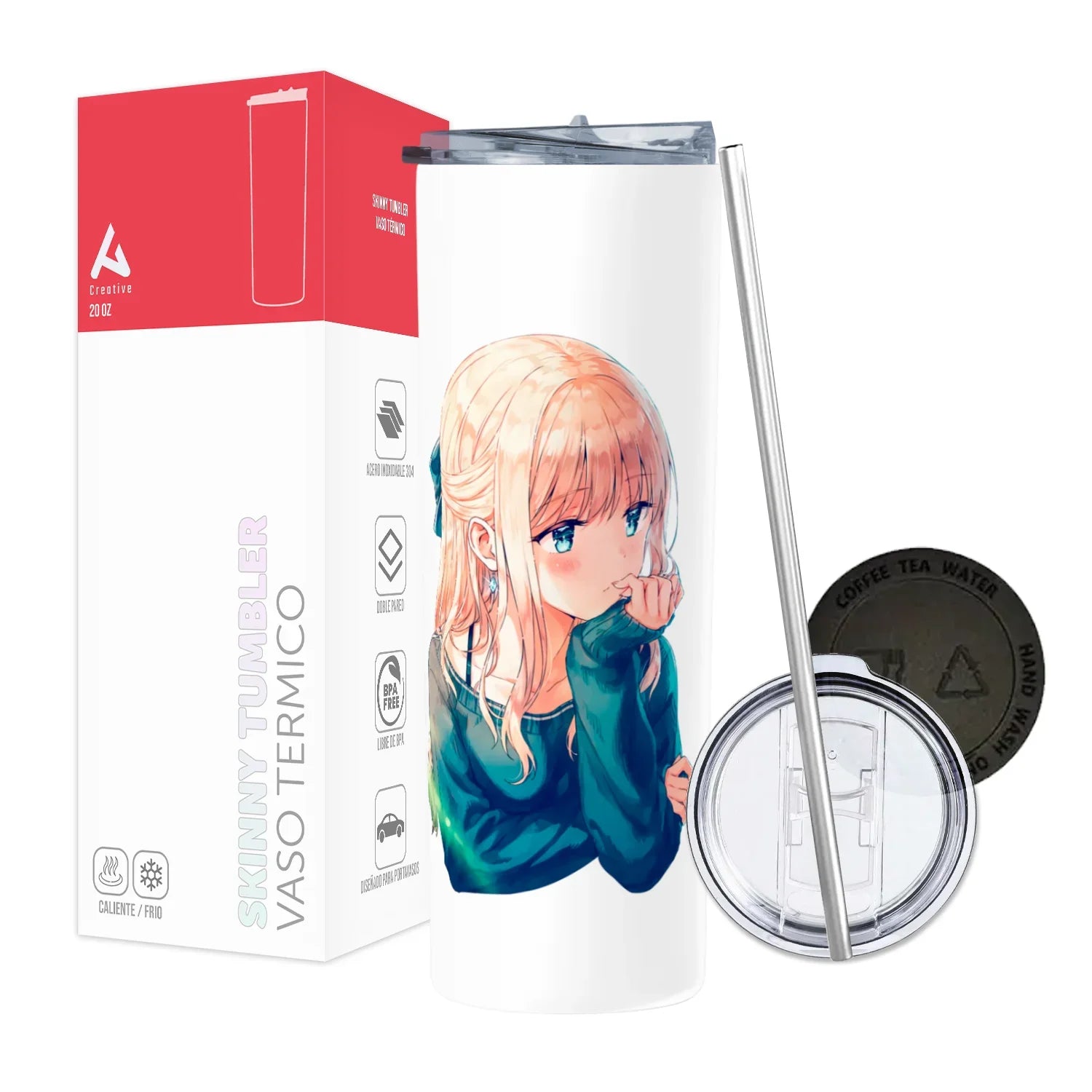 Termo Skinny Tumbler 20 oz de acero inoxidable - Chica pensando