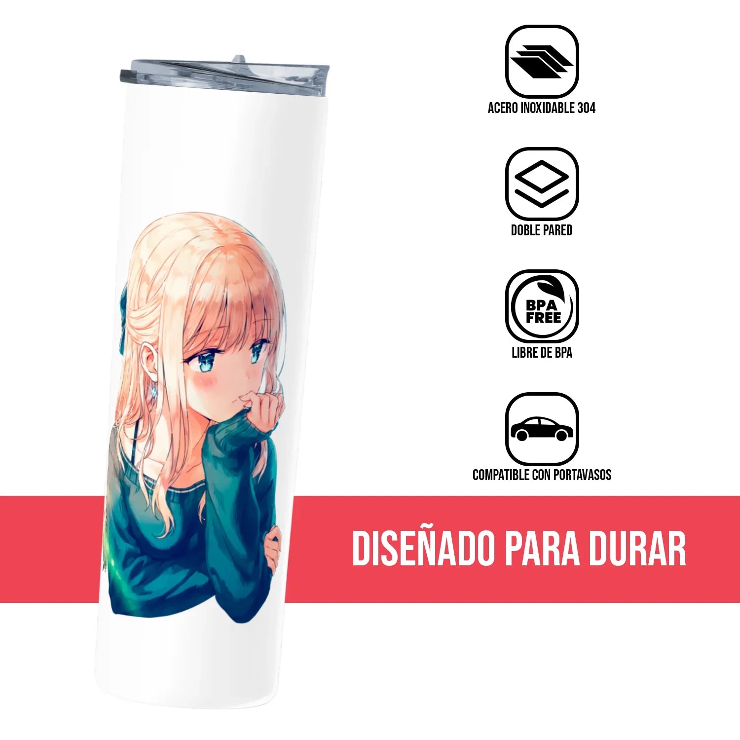 Termo Skinny Tumbler 20 oz de acero inoxidable - Chica pensando