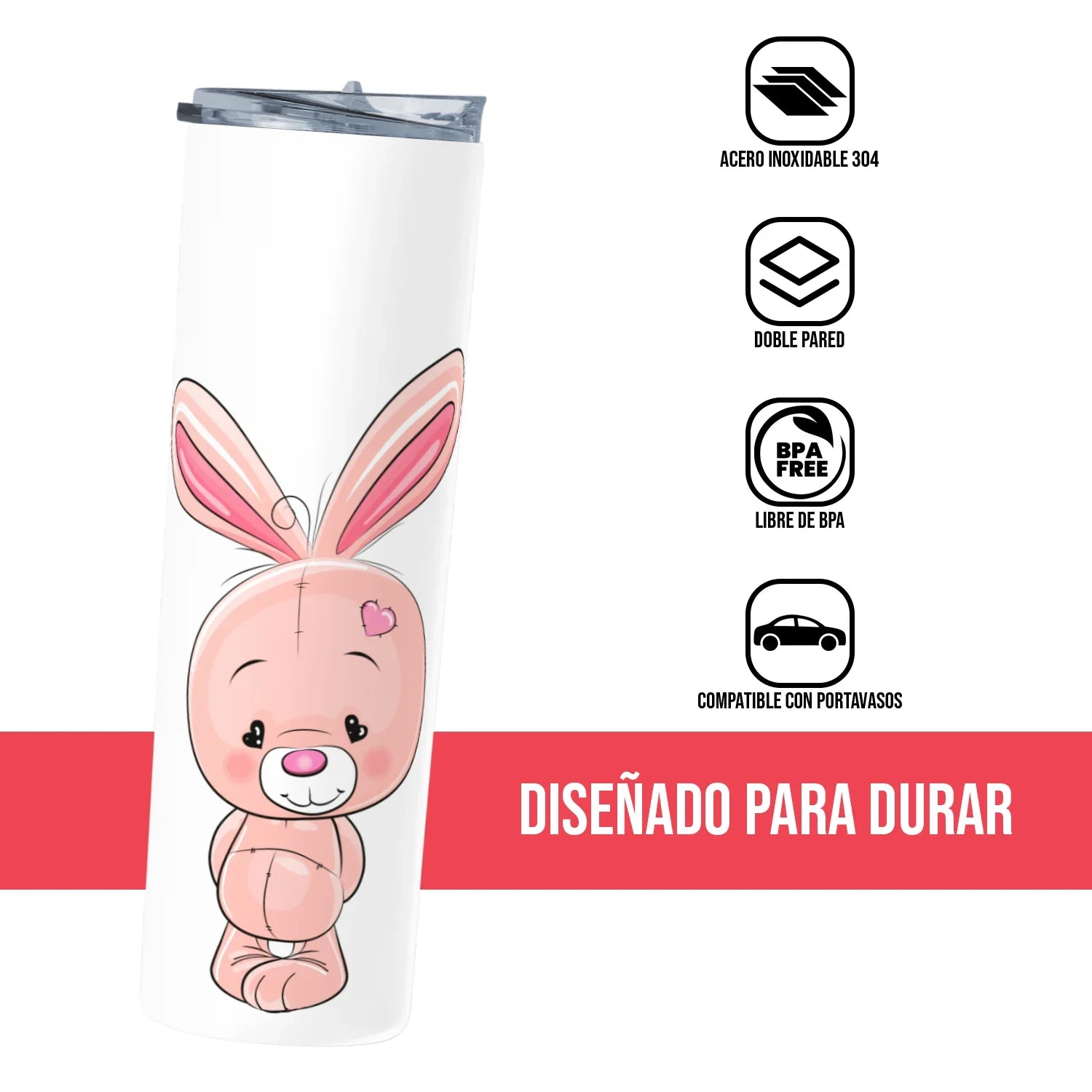 Termo Skinny Tumbler 20 oz de acero inoxidable - Conejito de peluche