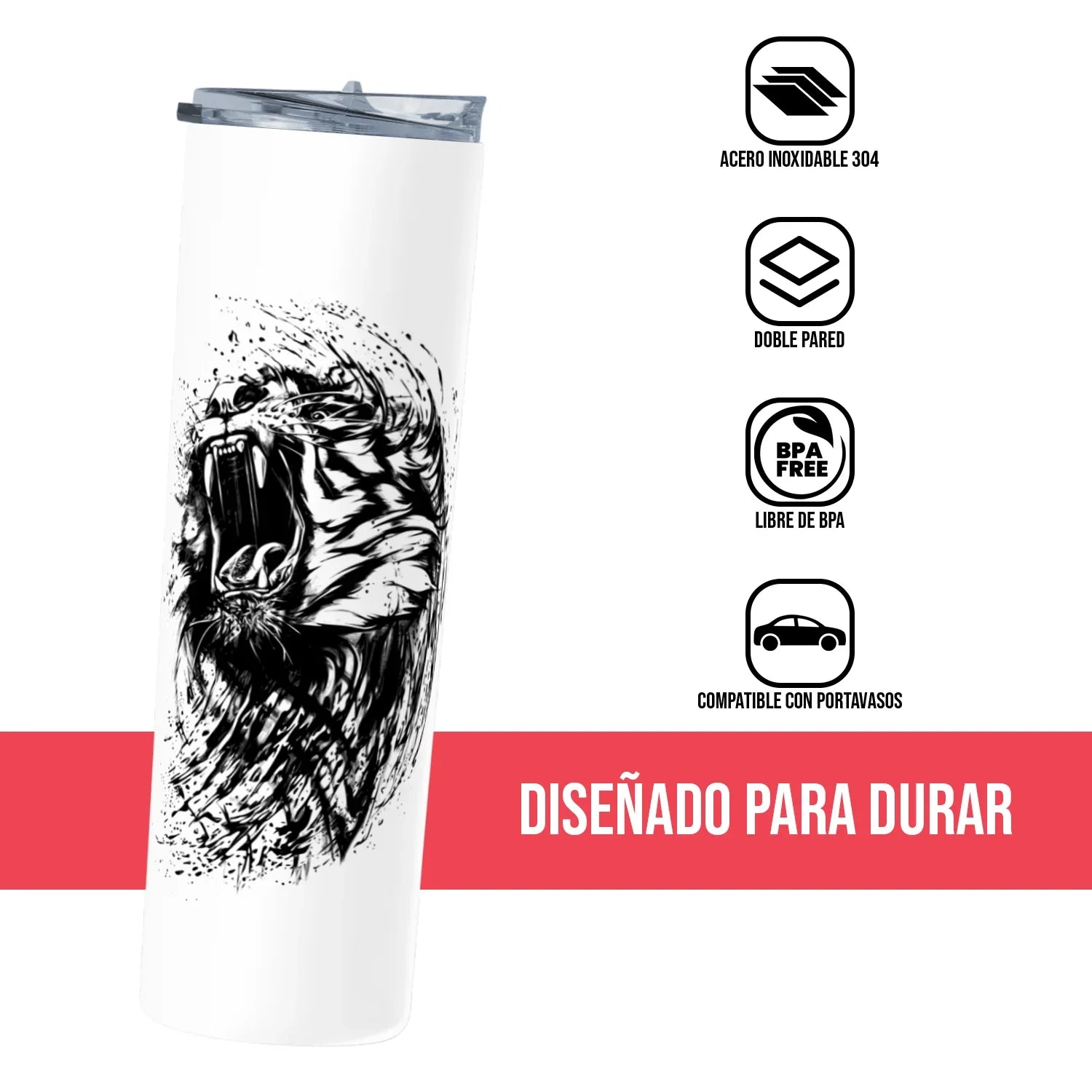 Termo Skinny Tumbler 20 oz de acero inoxidable - Leon Rugiendo