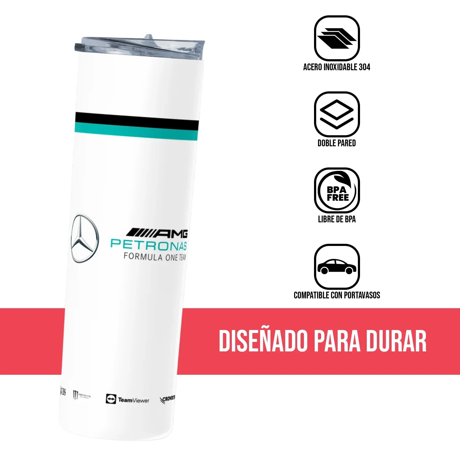Termo Skinny Tumbler 20 oz de acero inoxidable - Mercedes Benz Petronas