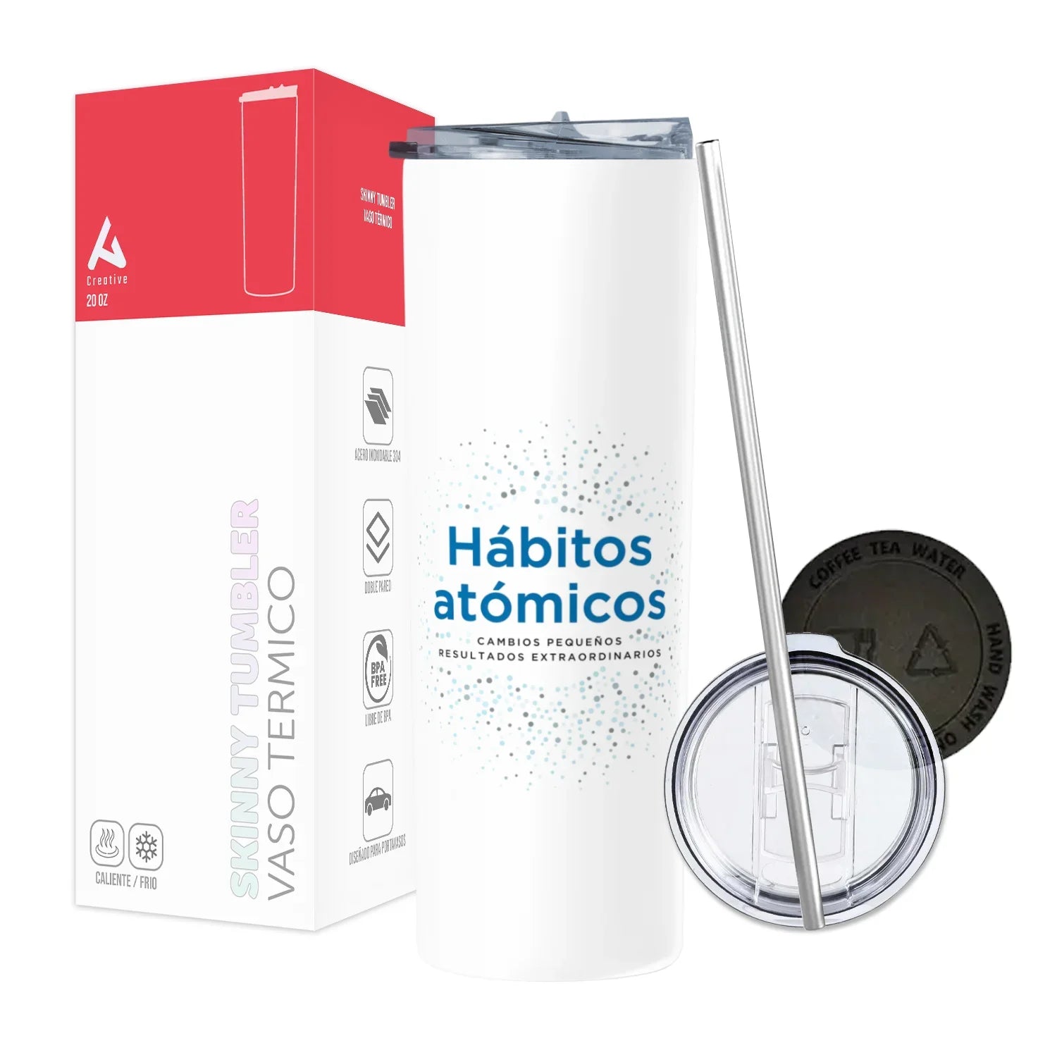 Termo Skinny Tumbler 20 oz de acero inoxidable - Hábitos Atómicos