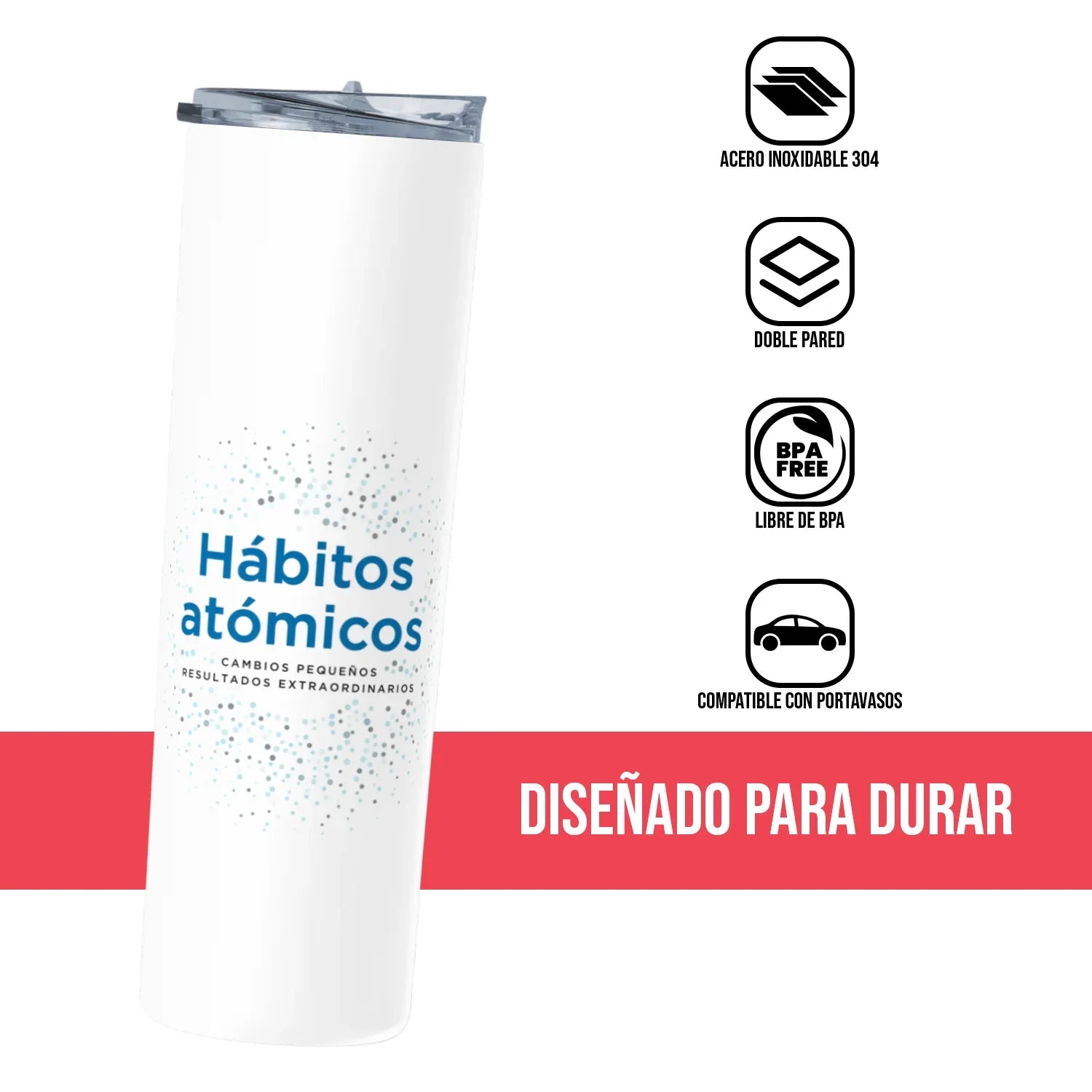 Termo Skinny Tumbler 20 oz de acero inoxidable - Hábitos Atómicos