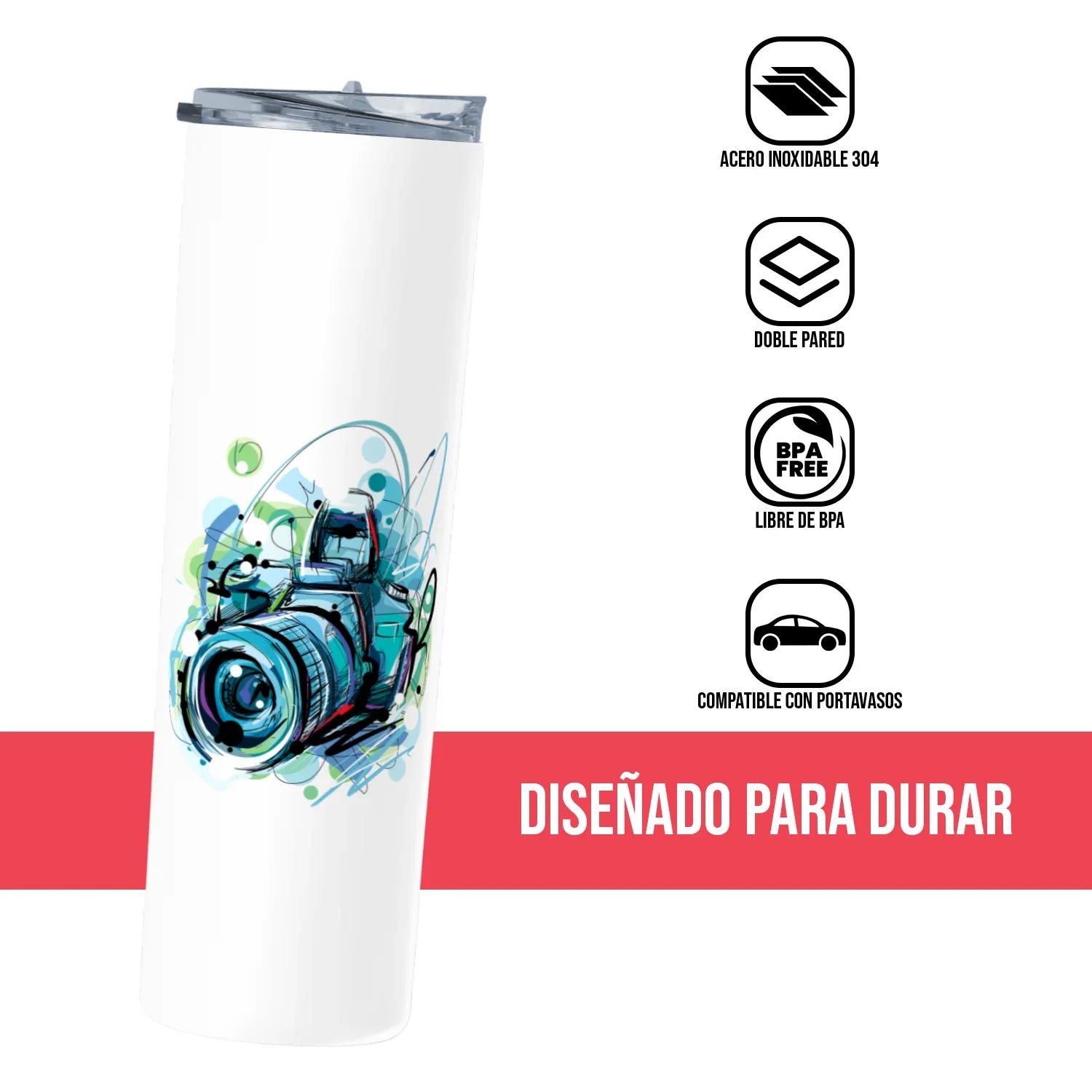 Termo Skinny Tumbler 20 oz de acero inoxidable - Camara Fotográfica