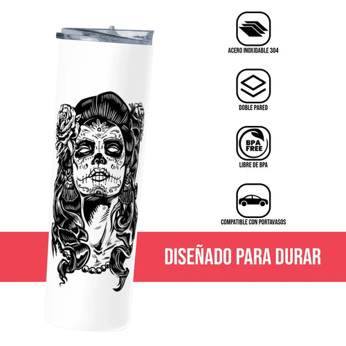 Termo Skinny Tumbler 20 oz de acero inoxidable - Chica calavera