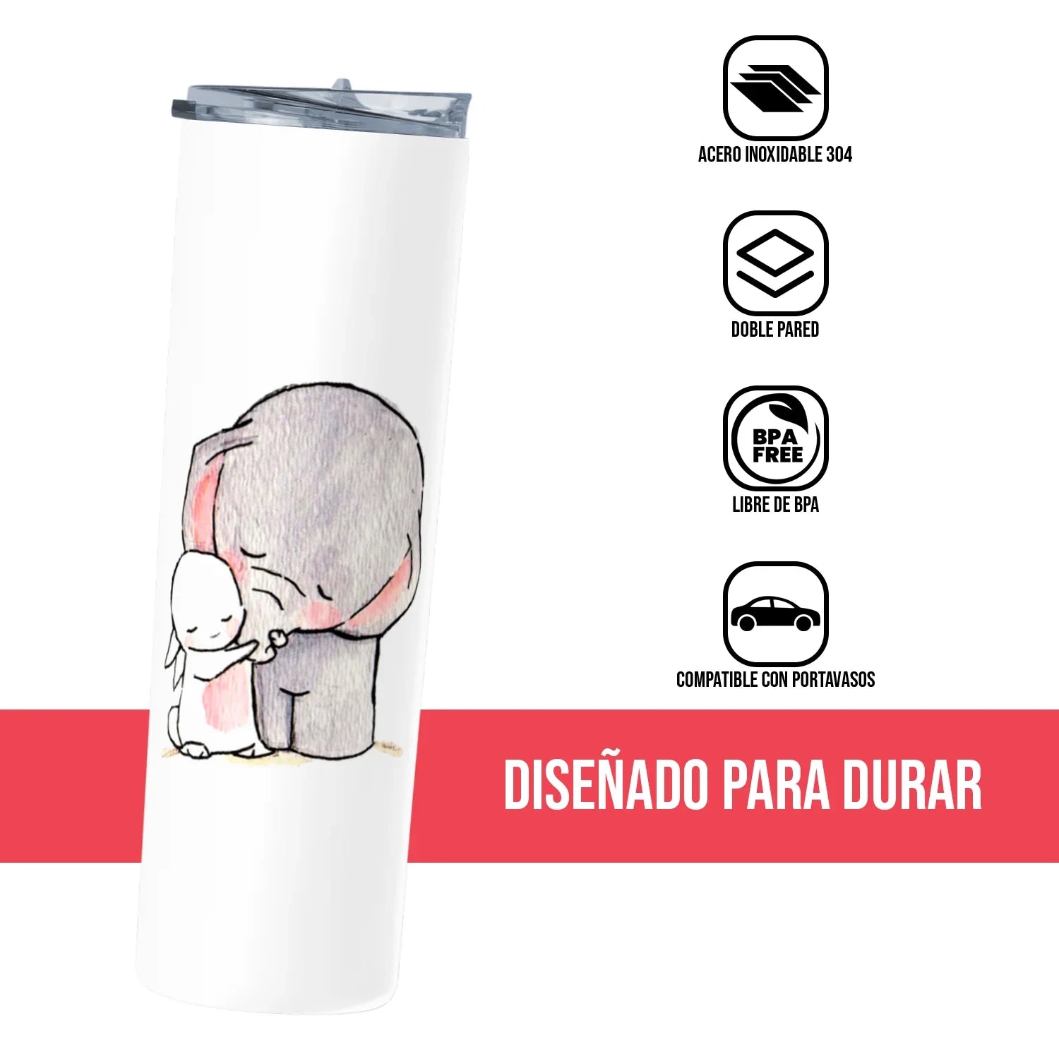 Termo Skinny Tumbler 20 oz de acero inoxidable - Elefante y conejito