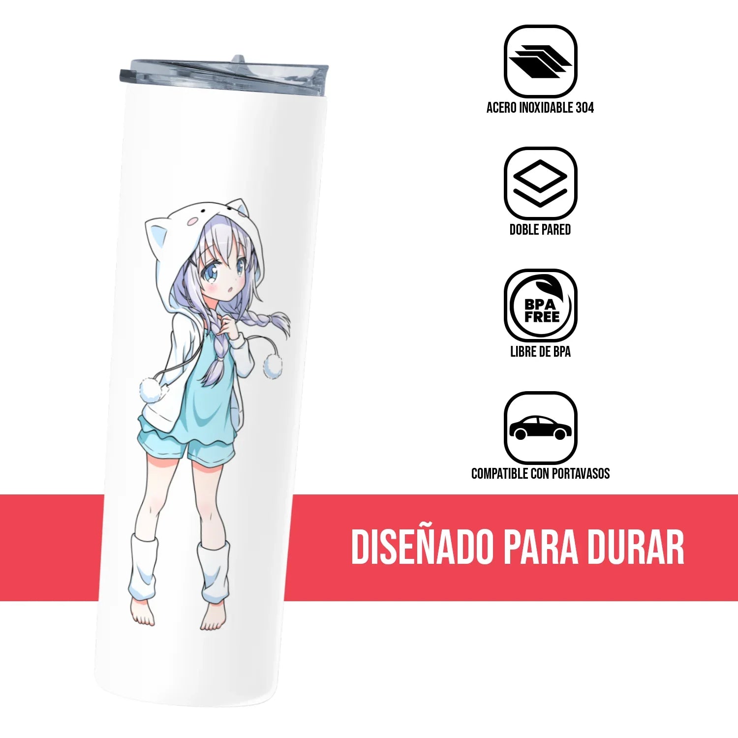 Termo Skinny Tumbler 20 oz de acero inoxidable - Chica de anime
