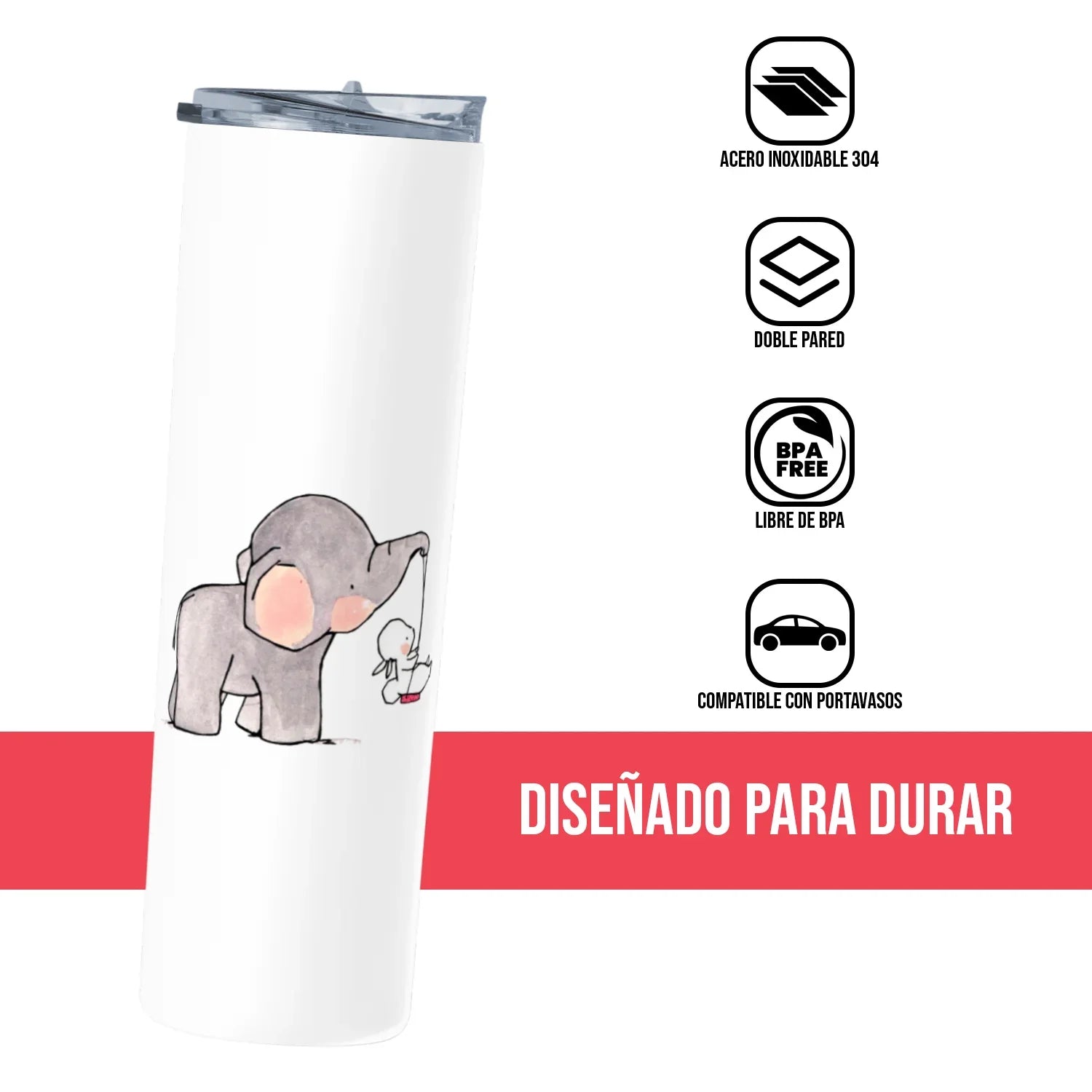 Termo Skinny Tumbler 20 oz de acero inoxidable - Elefante y conejito 2