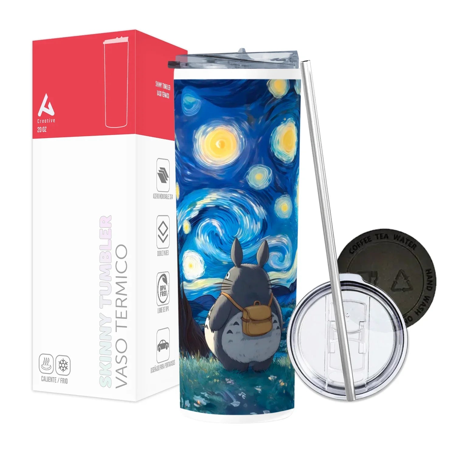 Termo Skinny Tumbler 20 oz de acero inoxidable - Totoro Van Gogh