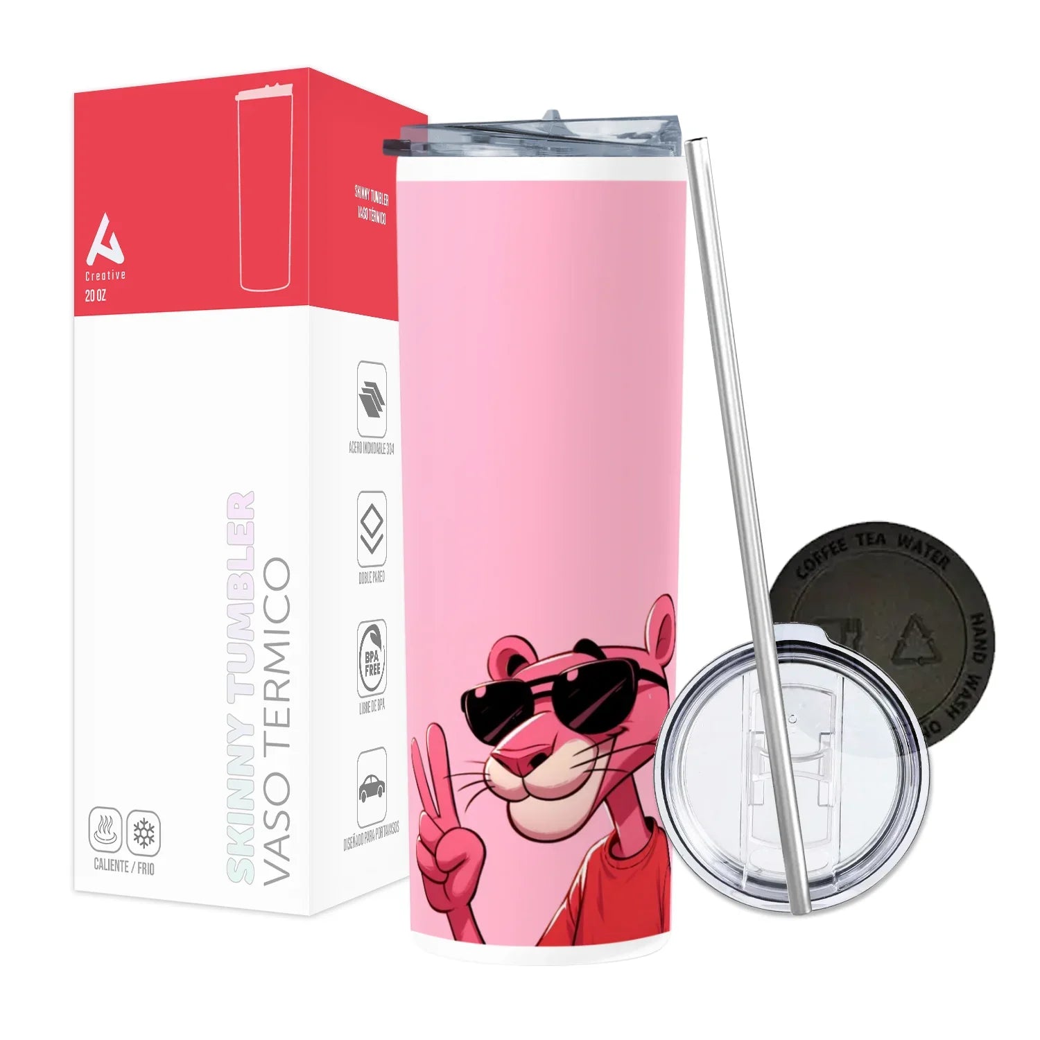 Termo Skinny Tumbler 20 oz de acero inoxidable - Pantera Rosa