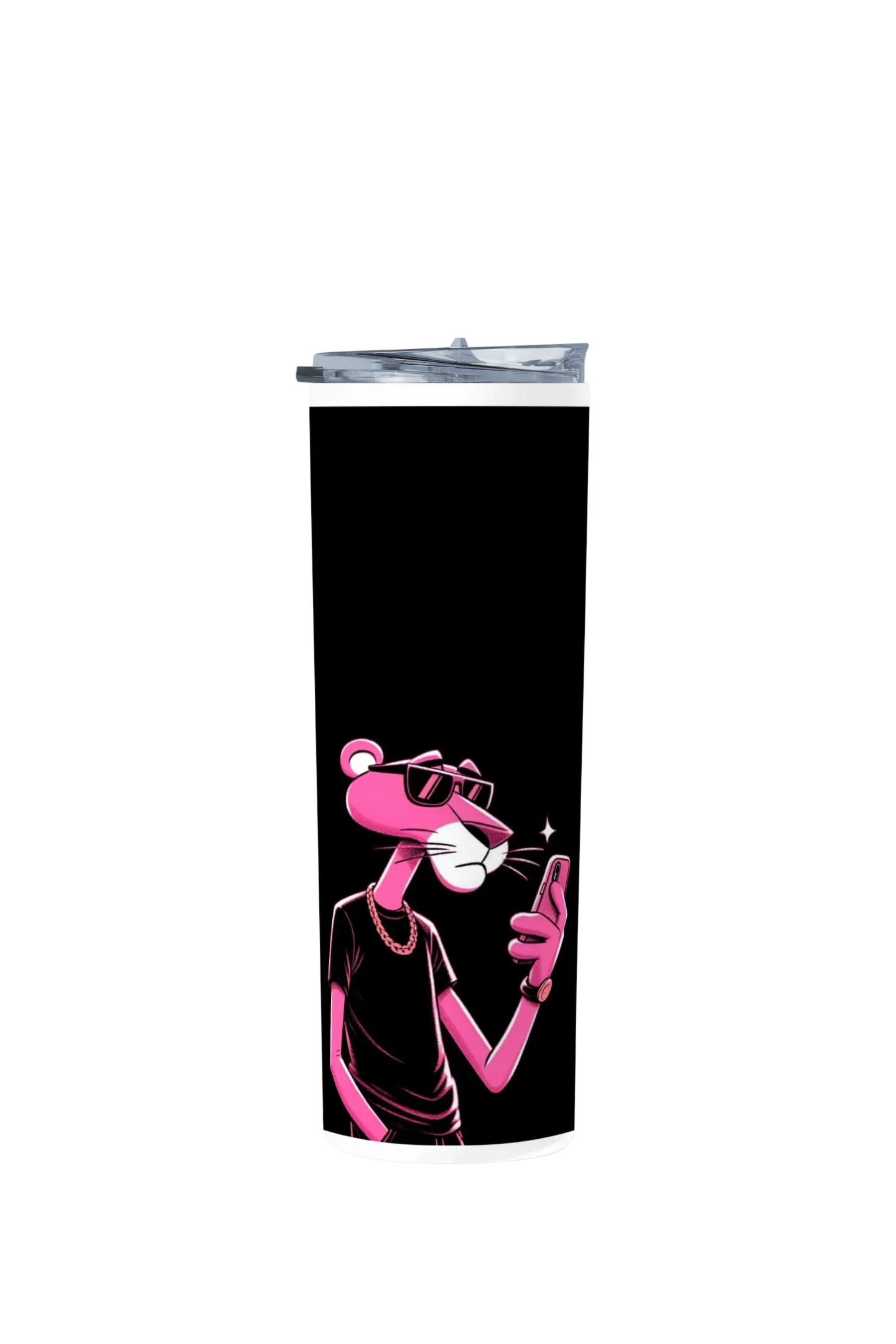 Termo Skinny Tumbler 20 oz de acero inoxidable - Pantera Rosa Fondo Negro