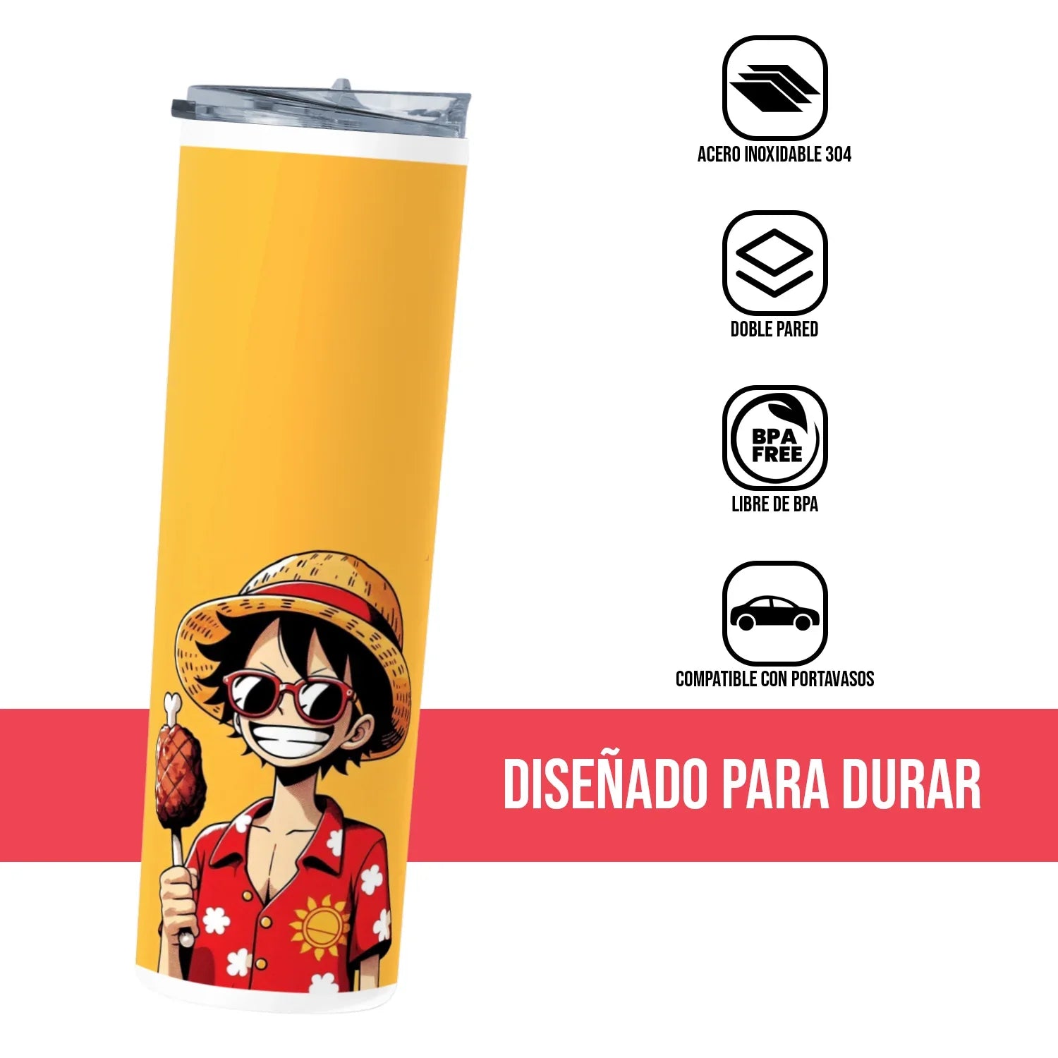 Termo Skinny Tumbler 20 oz de acero inoxidable - One Piece Luffy