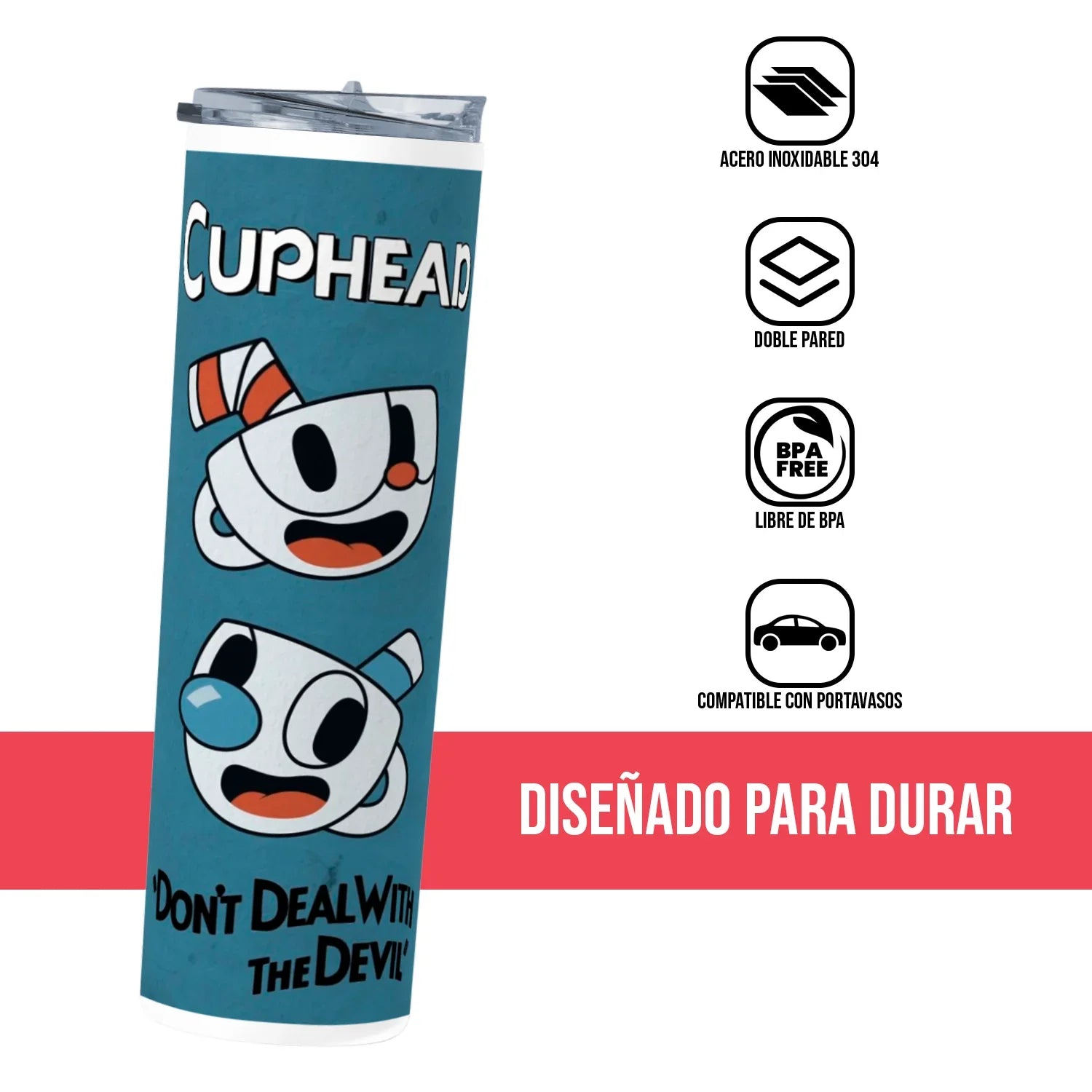 Termo Skinny Tumbler 20 oz de acero inoxidable - Cuphead