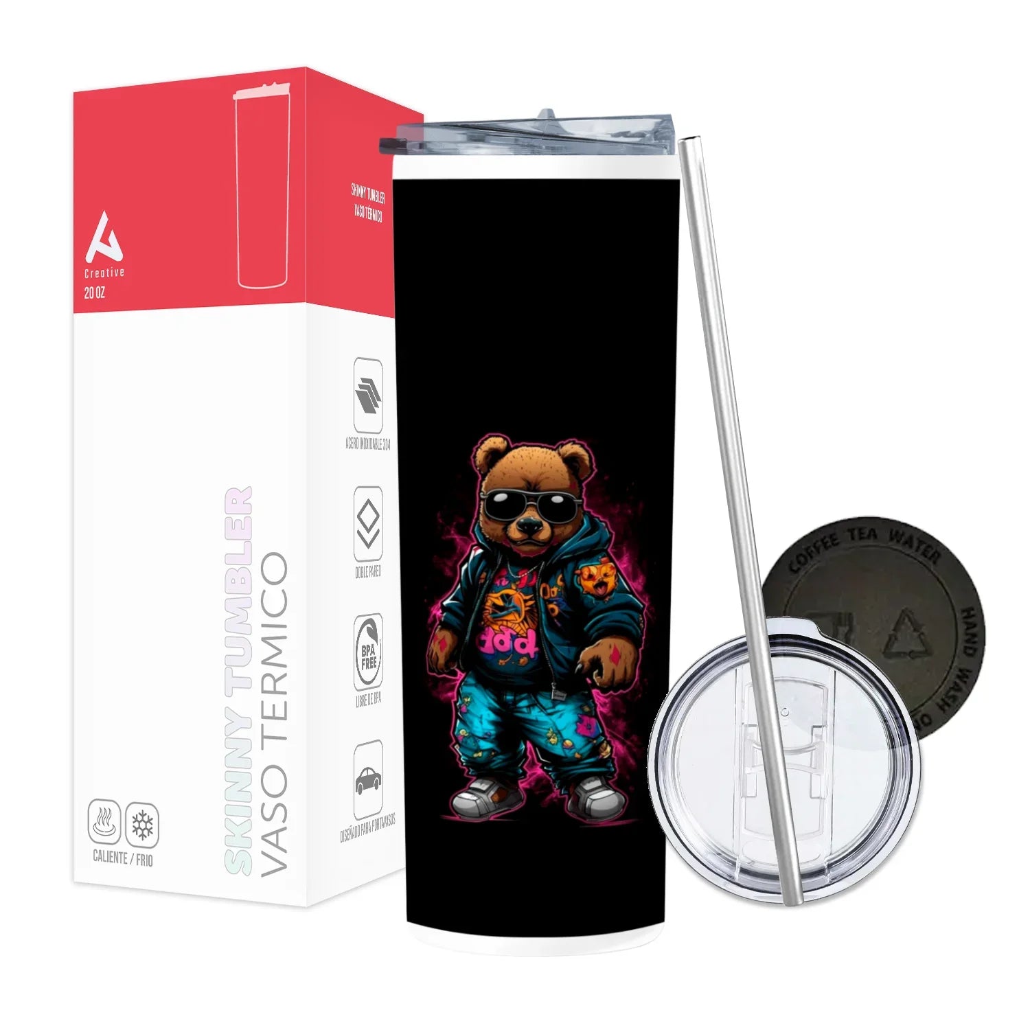 Termo Skinny Tumbler 20 oz de acero inoxidable - Oso Urban Style