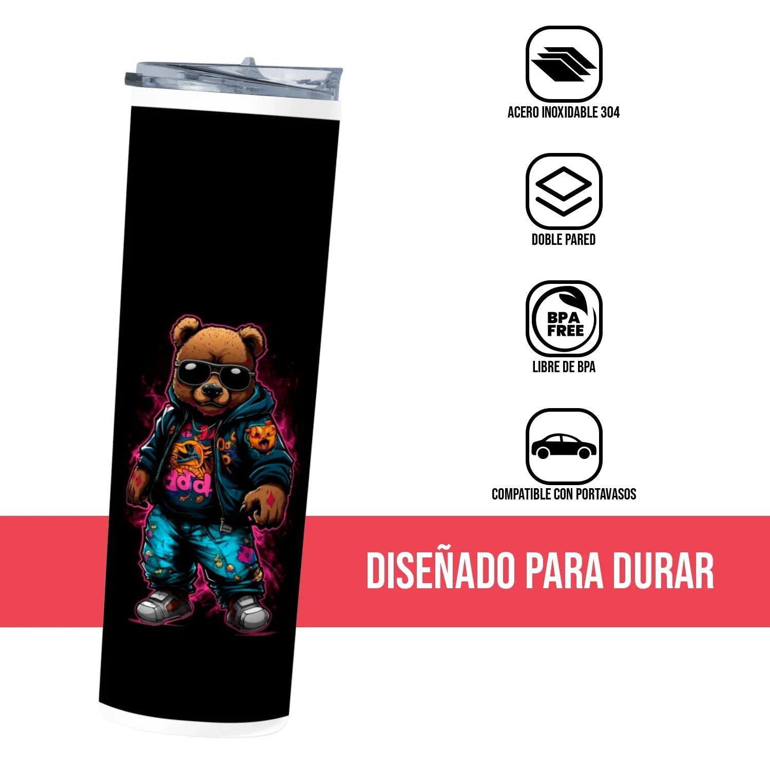 Termo Skinny Tumbler 20 oz de acero inoxidable - Oso Urban Style