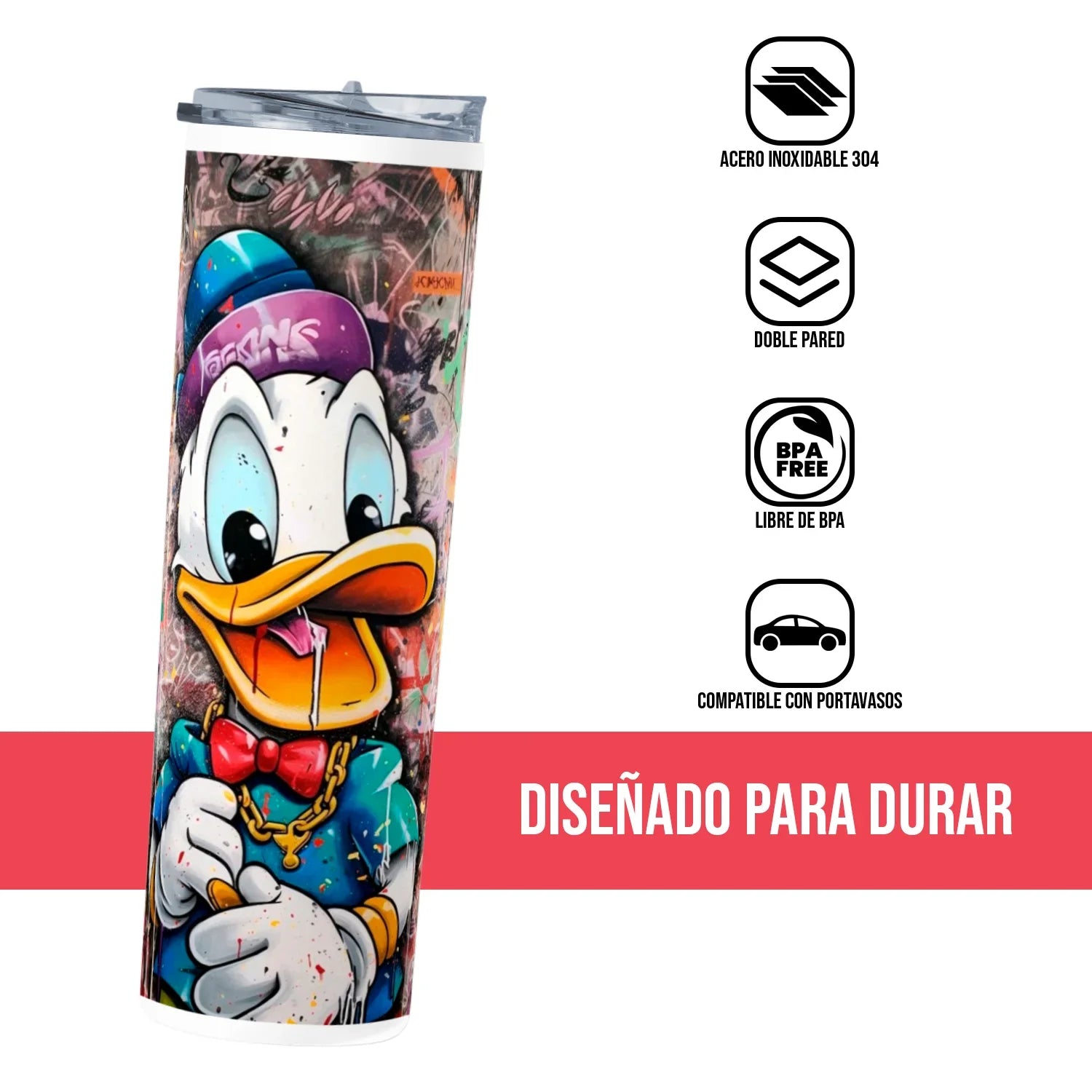 Termo Skinny Tumbler 20 oz de acero inoxidable - Pato Donal Urban Style