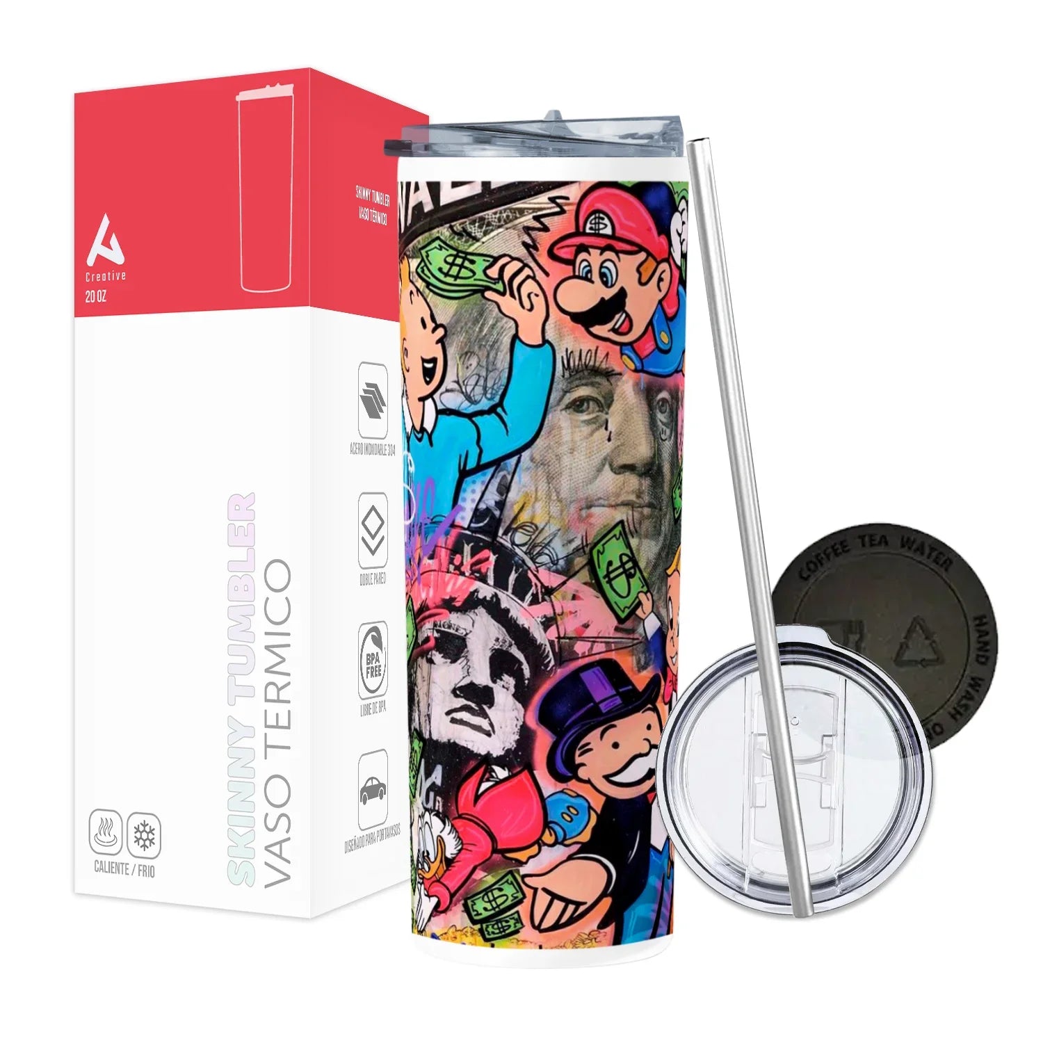Termo Skinny Tumbler 20 oz de acero inoxidable - Monopoly Urban Style