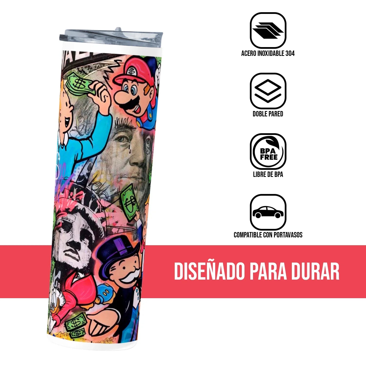 Termo Skinny Tumbler 20 oz de acero inoxidable - Monopoly Urban Style