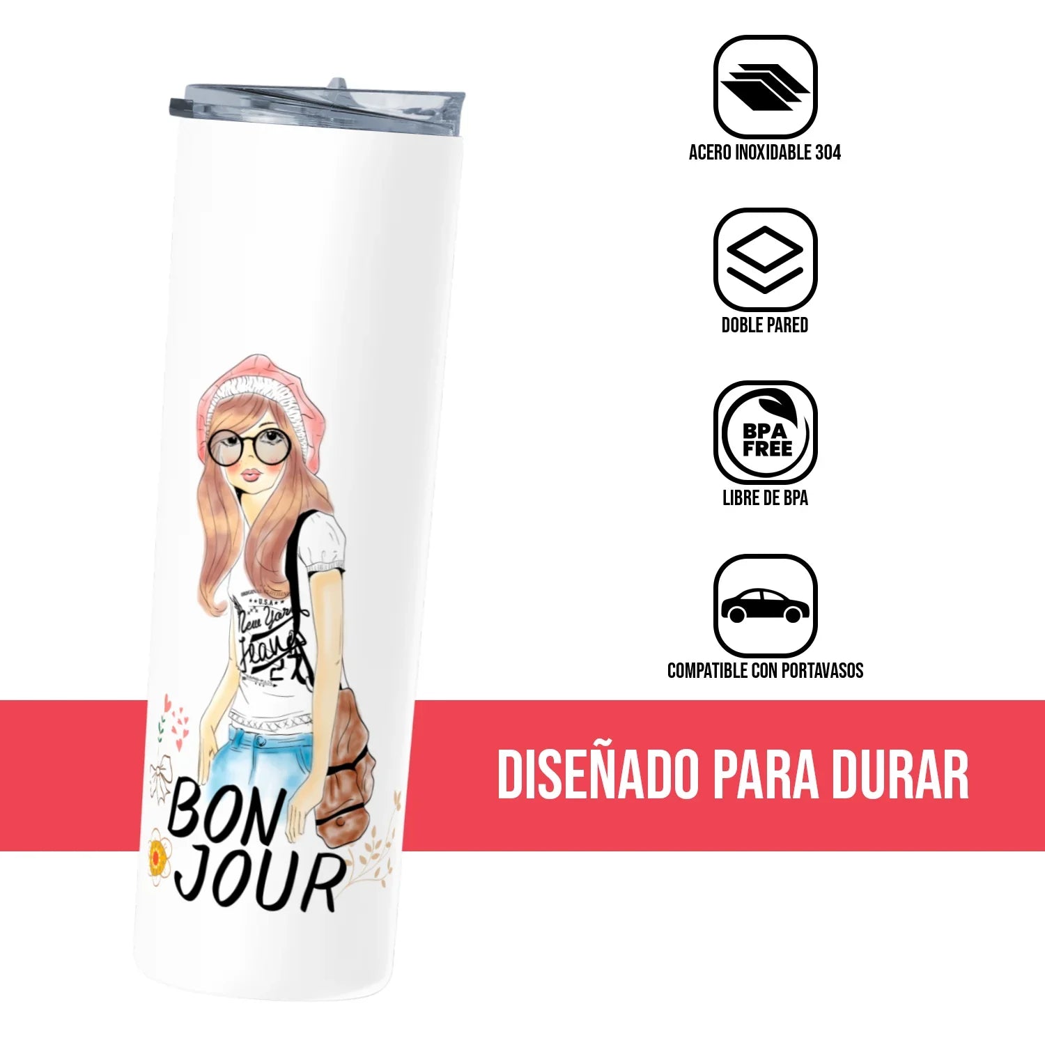Termo Skinny Tumbler 20 oz de acero inoxidable - Lovely Girl