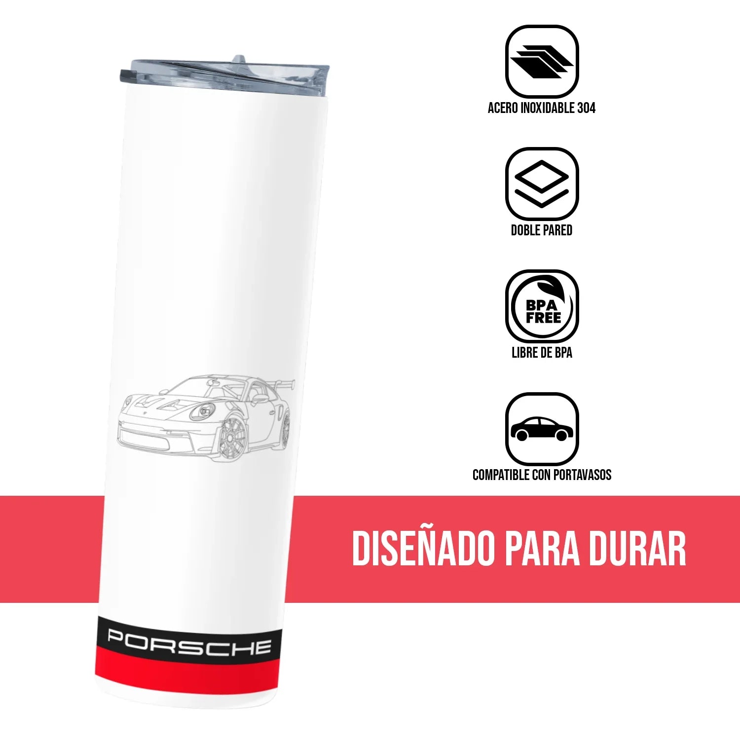 Termo Skinny Tumbler 20 oz de acero inoxidable - Porsche Line