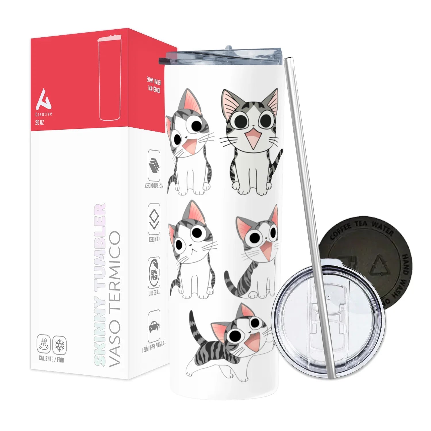 Termo Skinny Tumbler 20 oz de acero inoxidable - Gatitos
