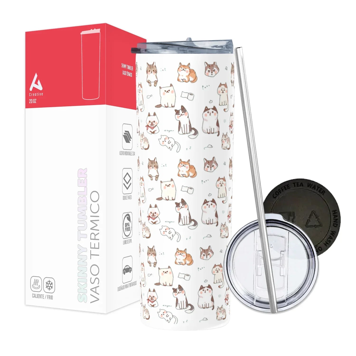 Termo Skinny Tumbler 20 oz de acero inoxidable - Gatitos Collage
