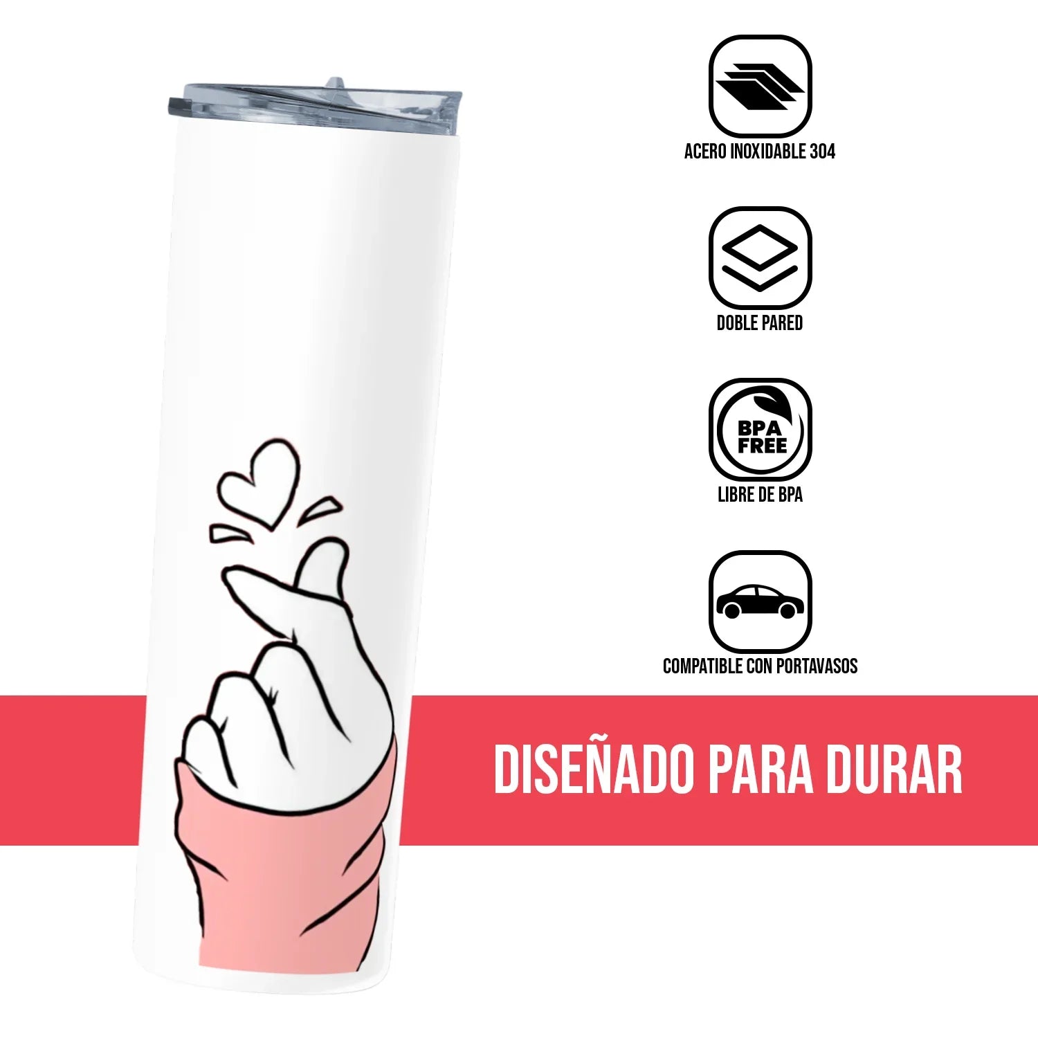 Termo Skinny Tumbler 20 oz de acero inoxidable - Mano Corazon