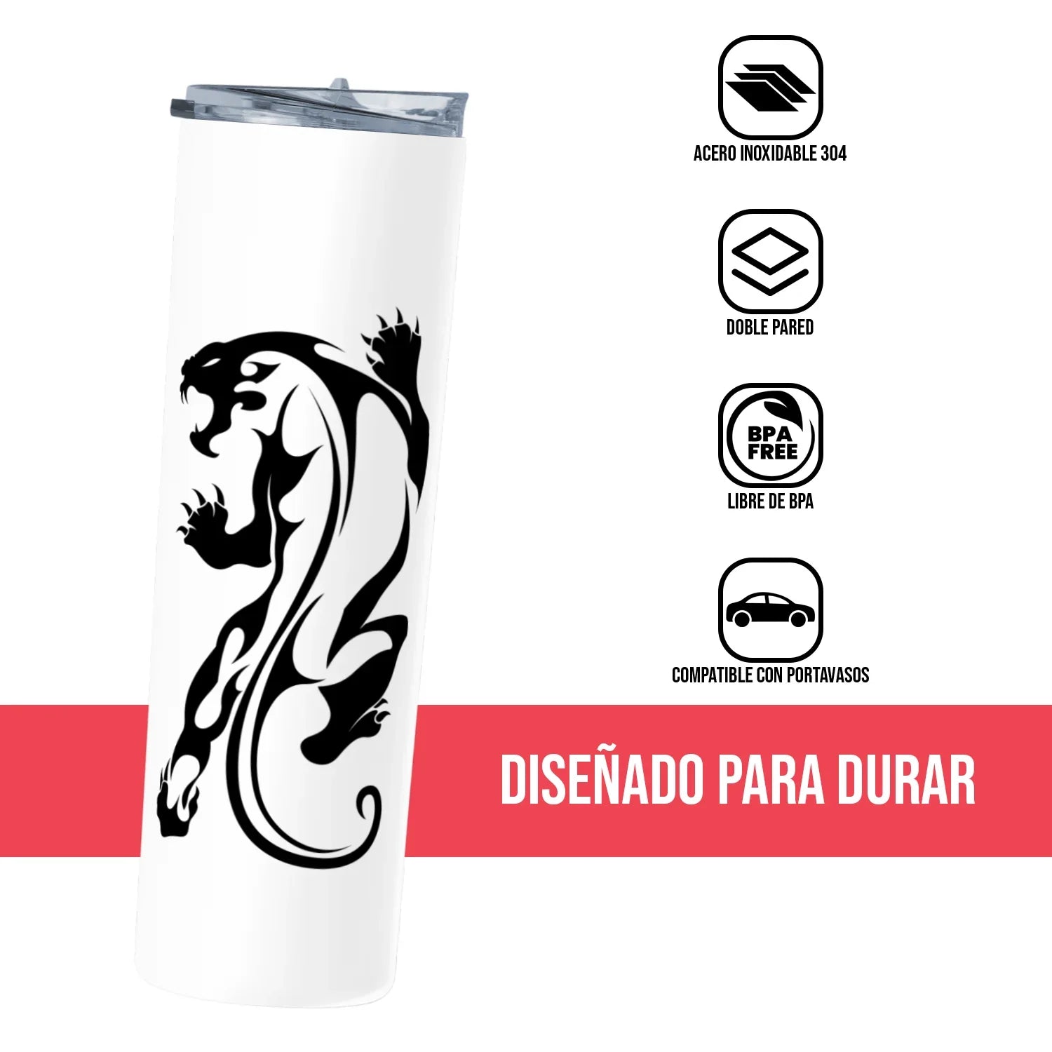 Termo Skinny Tumbler 20 oz de acero inoxidable - Pantera Lines