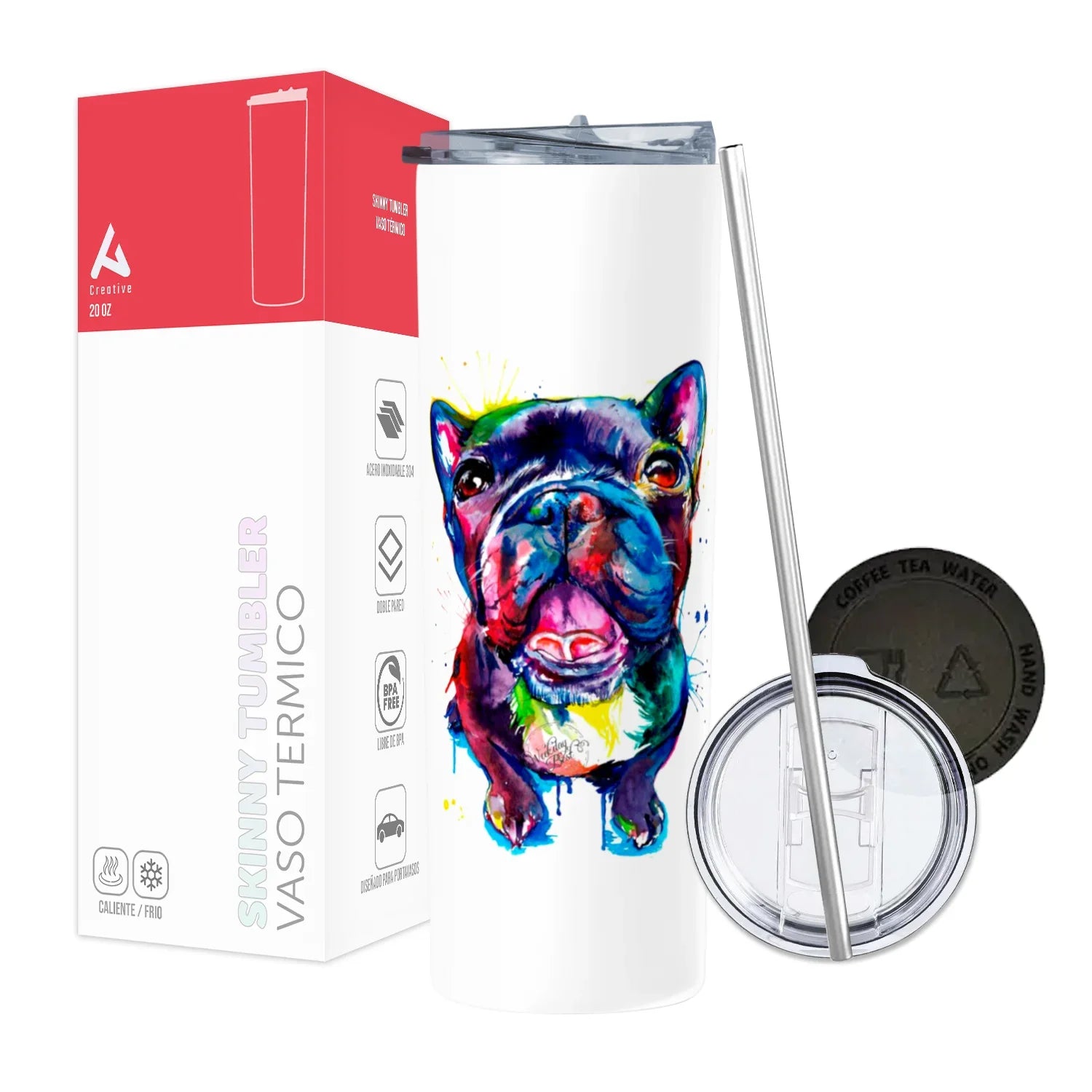 Termo Skinny Tumbler 20 oz de acero inoxidable - French Bull Dog