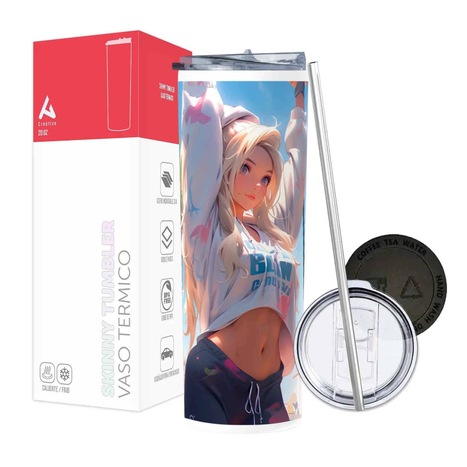 Termo Skinny Tumbler 20 oz de acero inoxidable - Chica Anime 01