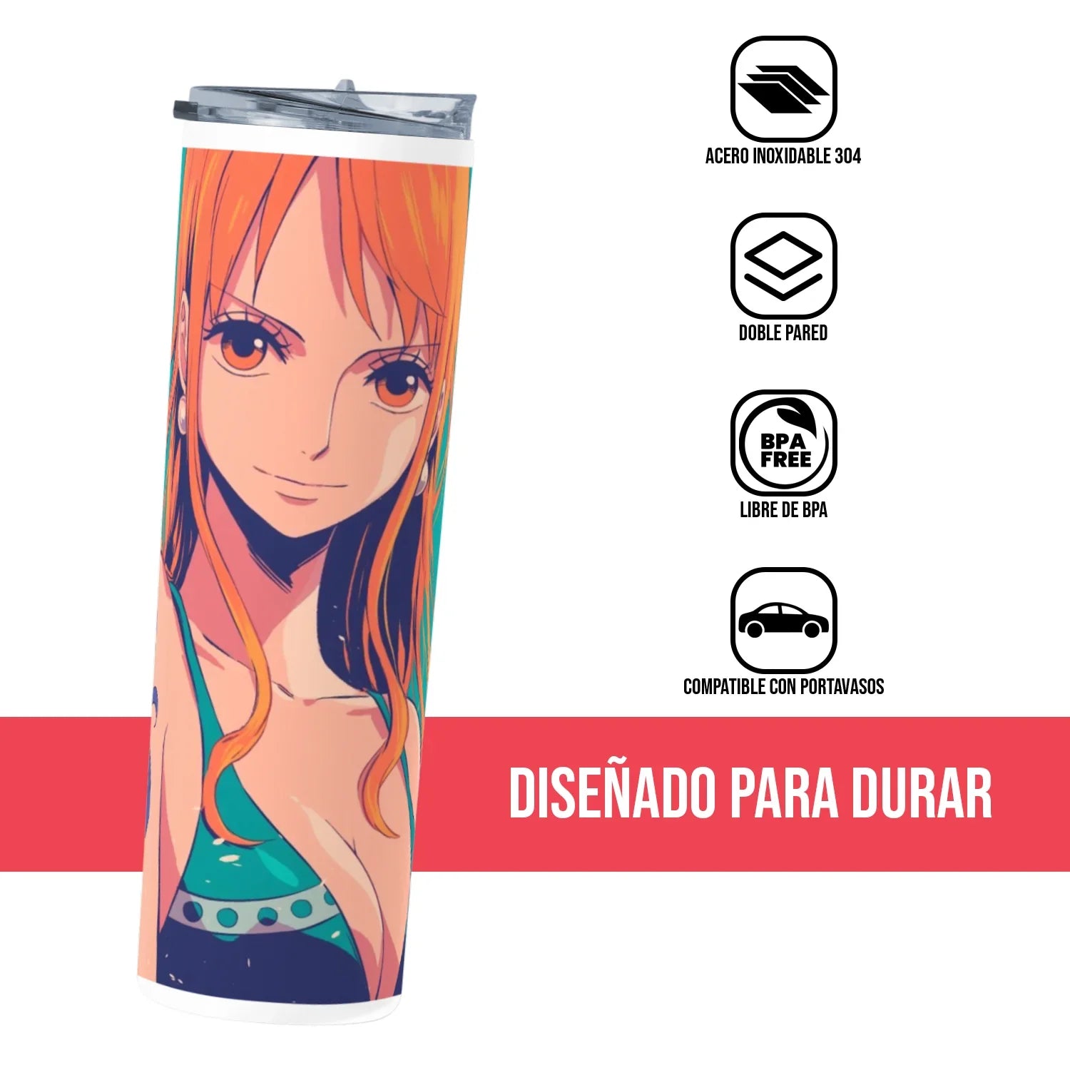 Termo Skinny Tumbler 20 oz de acero inoxidable - One Piece Nami