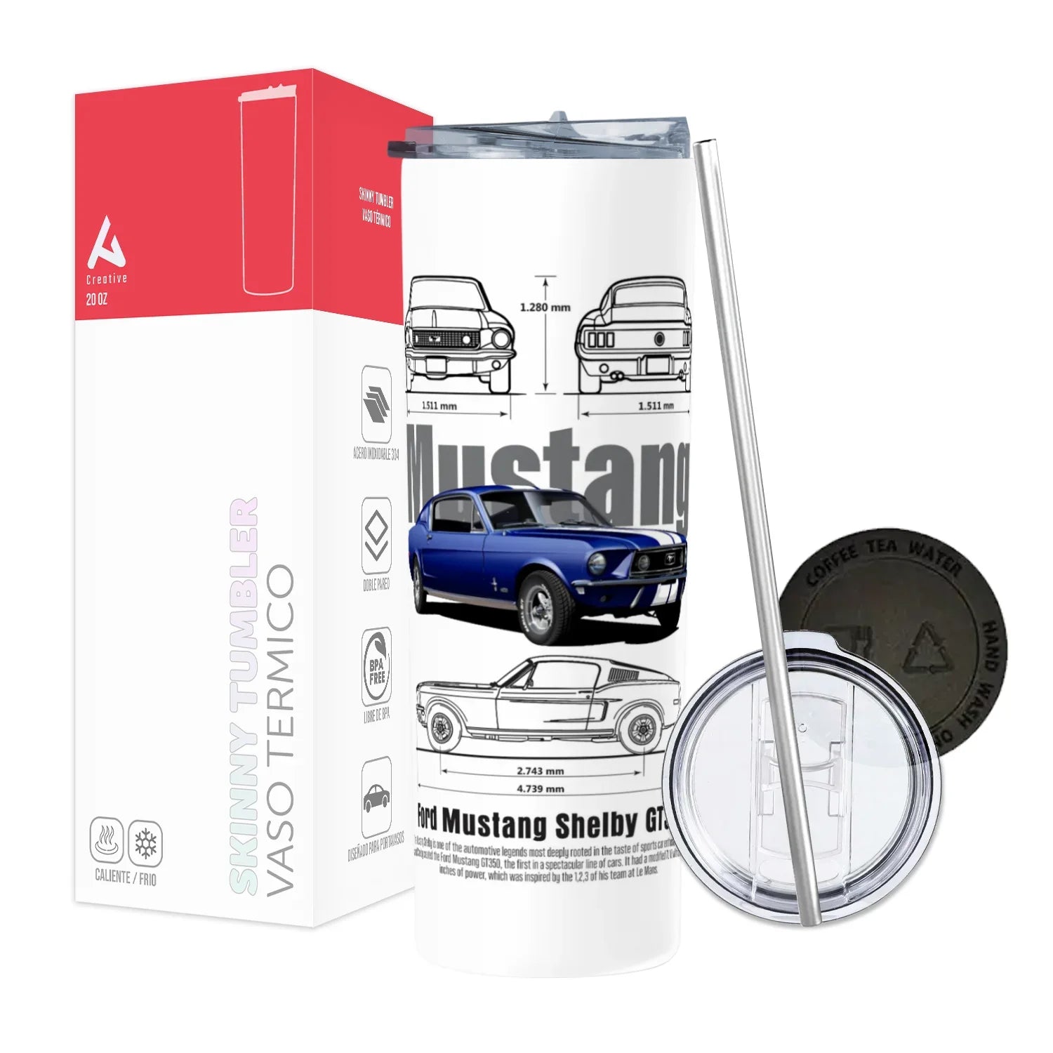 Termo Skinny Tumbler 20 oz de acero inoxidable - Mustang Technical