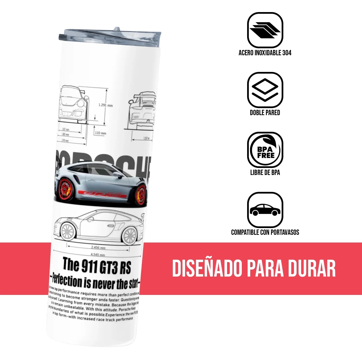 Termo Skinny Tumbler 20 oz de acero inoxidable - Porsche Technical