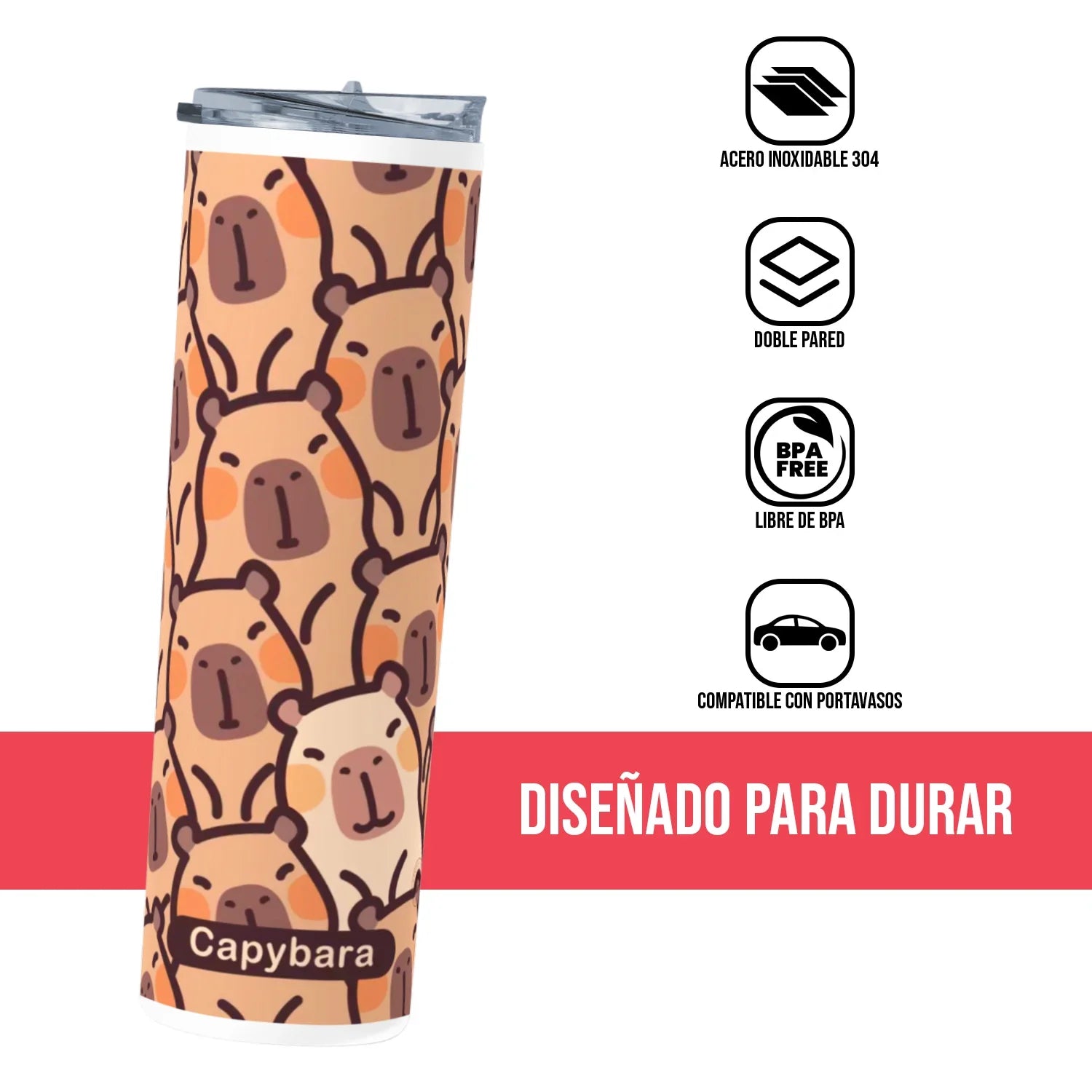 Termo Skinny Tumbler 20 oz de acero inoxidable - Patron Capibara