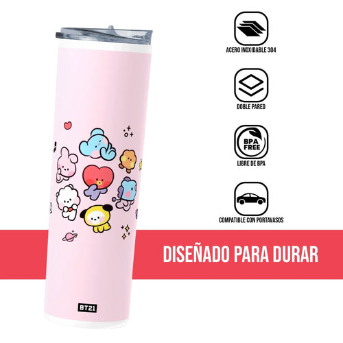 Termo Skinny Tumbler 20 oz de acero inoxidable - BT21 02 Rosa
