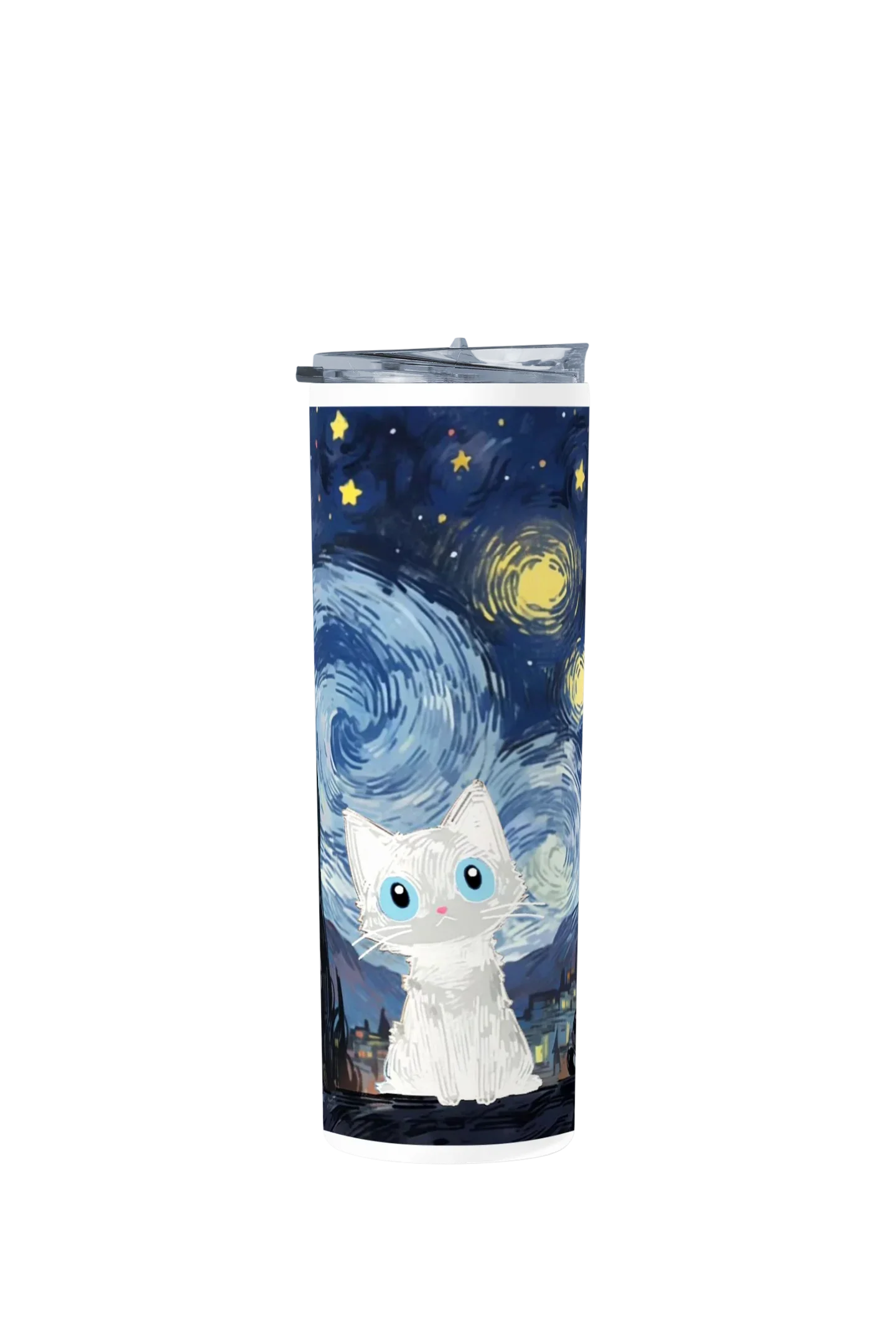 Termo Skinny Tumbler 20 oz de acero inoxidable - Gatito Estilo Van Gogh
