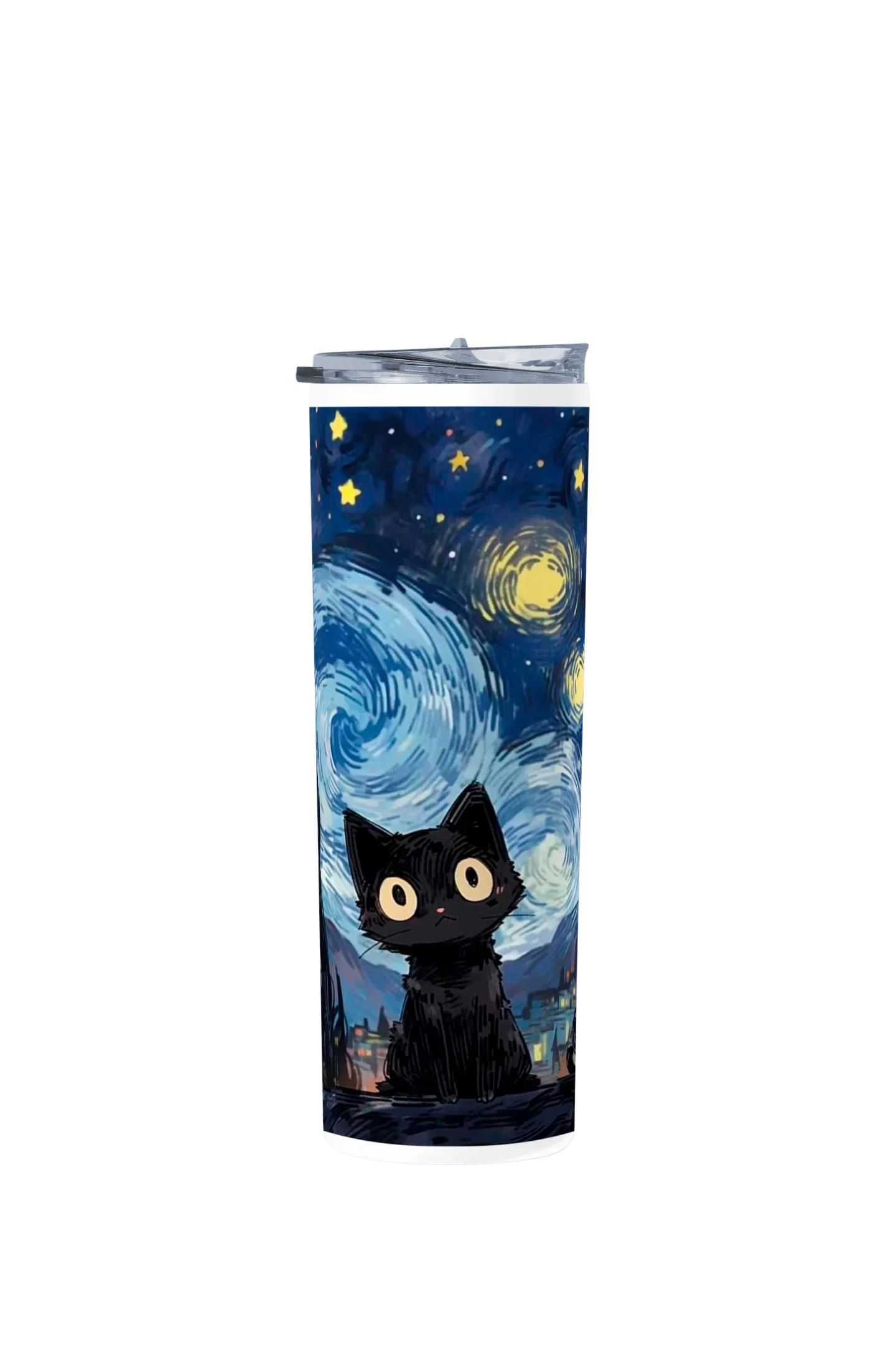 Termo Skinny Tumbler 20 oz de acero inoxidable - Gatito Estilo Van Gogh 02