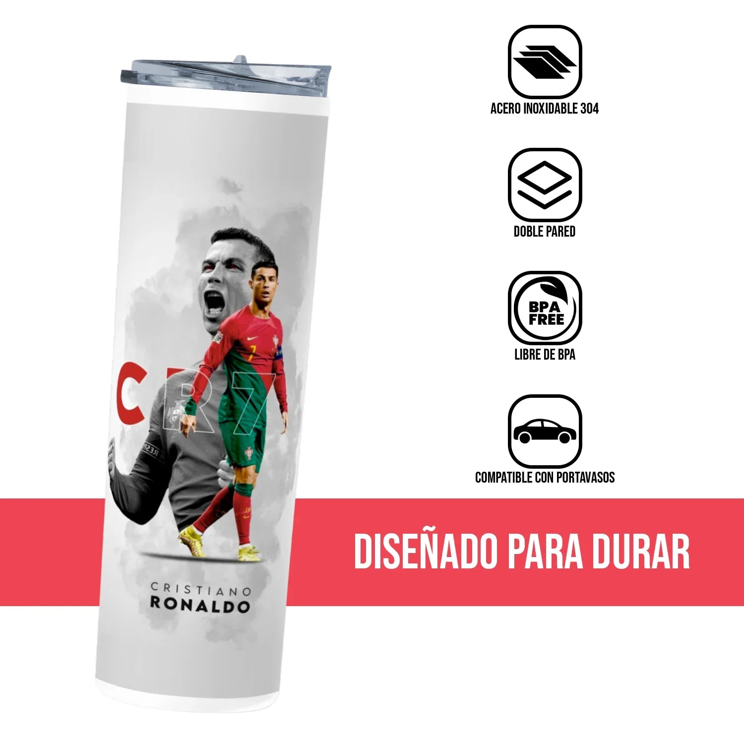 Termo Skinny Tumbler 20 oz de acero inoxidable - Cristano Ronaldo 01