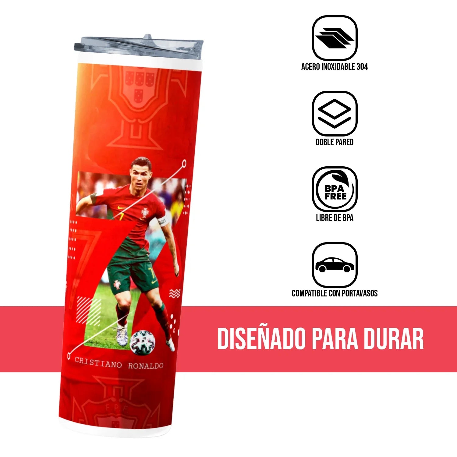 Termo Skinny Tumbler 20 oz de acero inoxidable - Cristiano Ronaldo 02