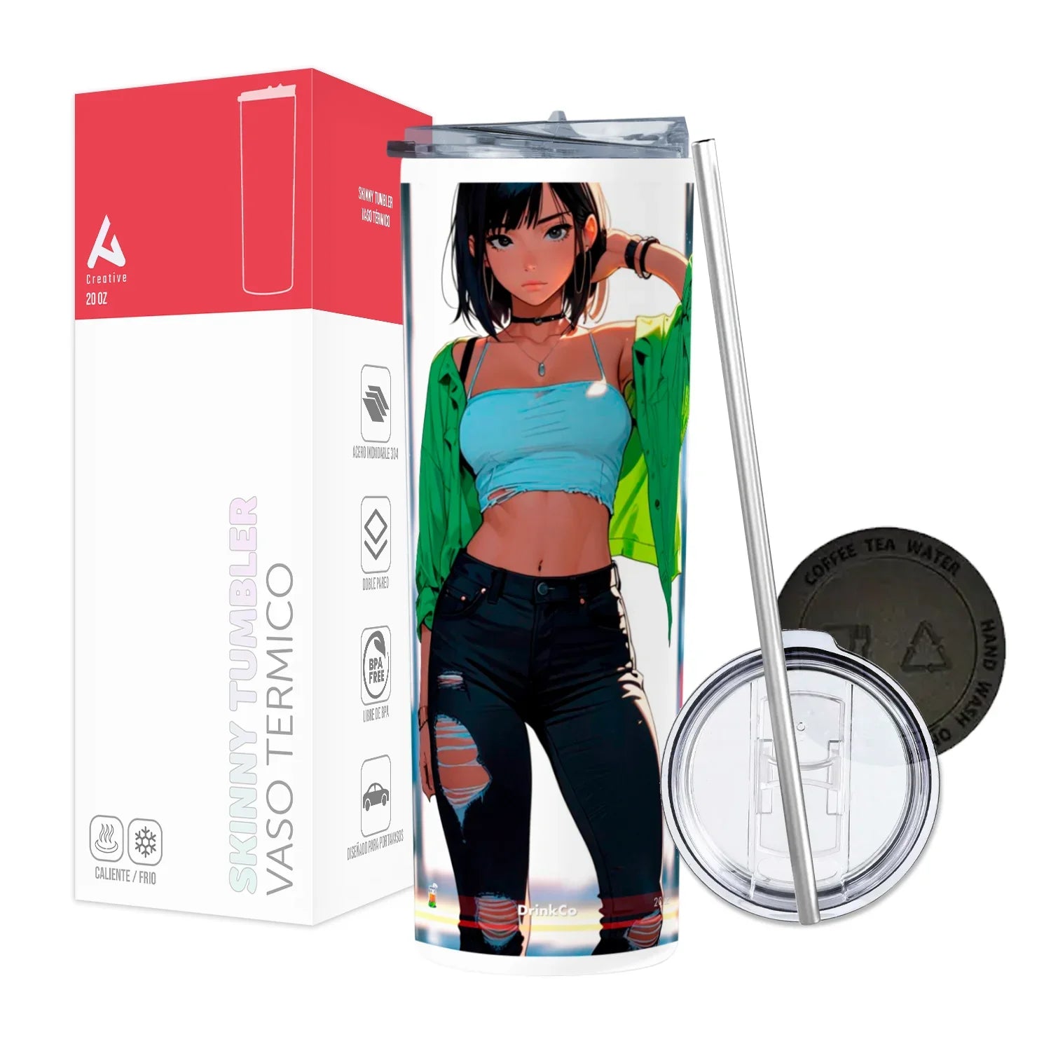 Termo Skinny Tumbler 20 oz de acero inoxidable - Chica Anime 03