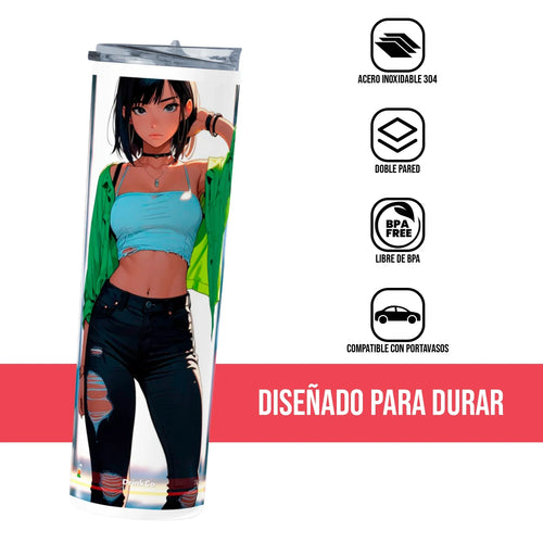 Termo Skinny Tumbler 20 oz de acero inoxidable - Chica Anime 03