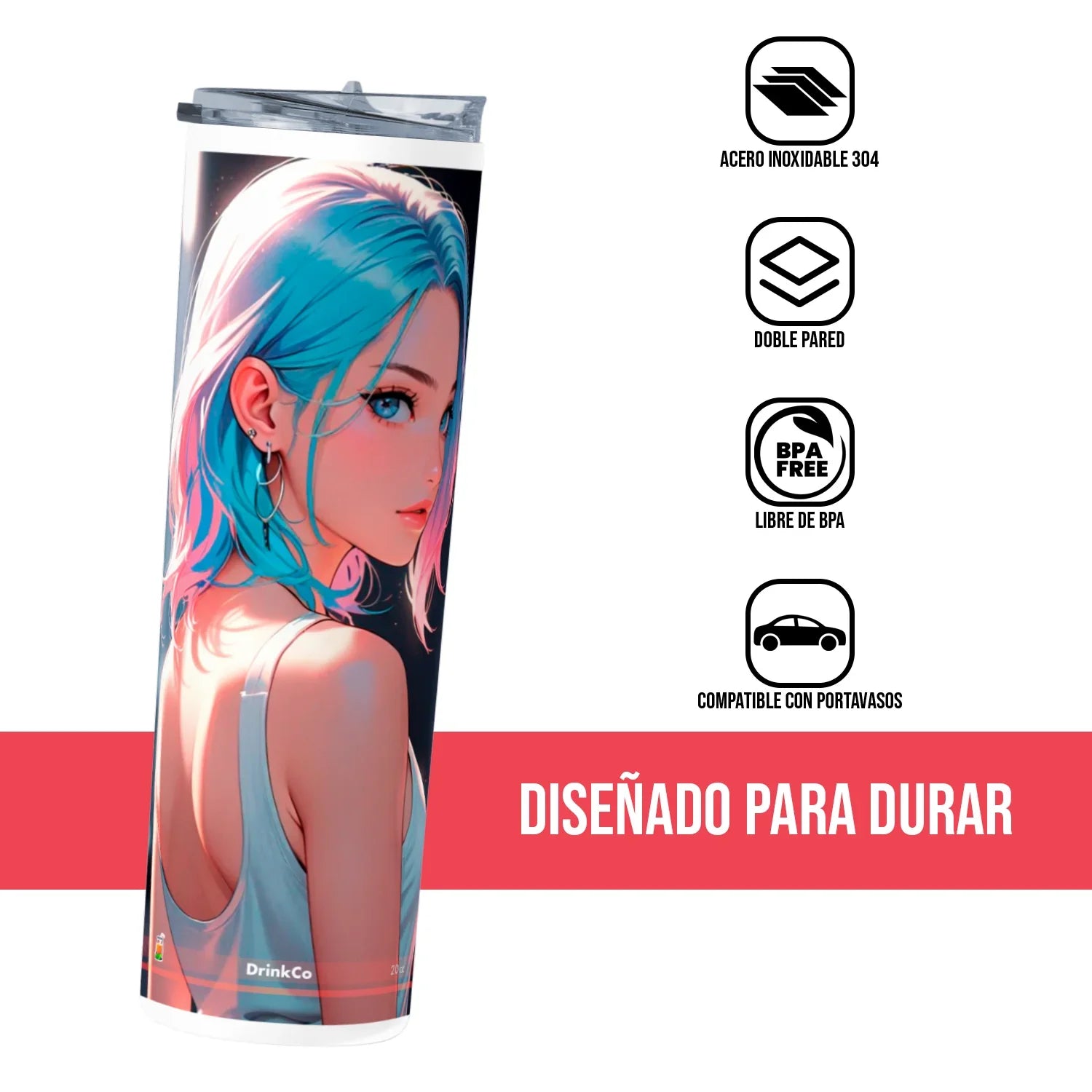 Termo Skinny Tumbler 20 oz de acero inoxidable - Chica Anime 04